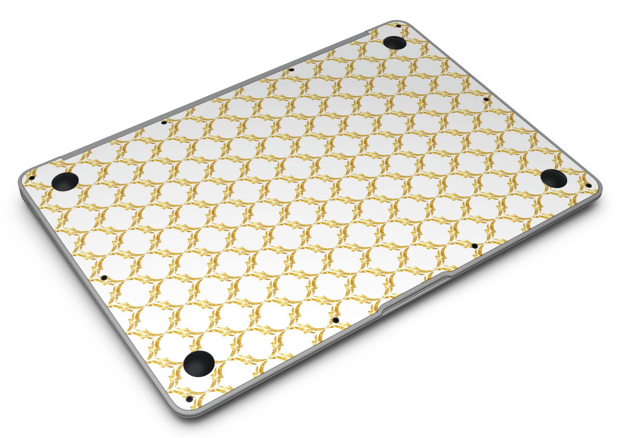 Gold Moroccan v3 skin kit for MacBook Air, showcasing intricate design and premium vinyl material.