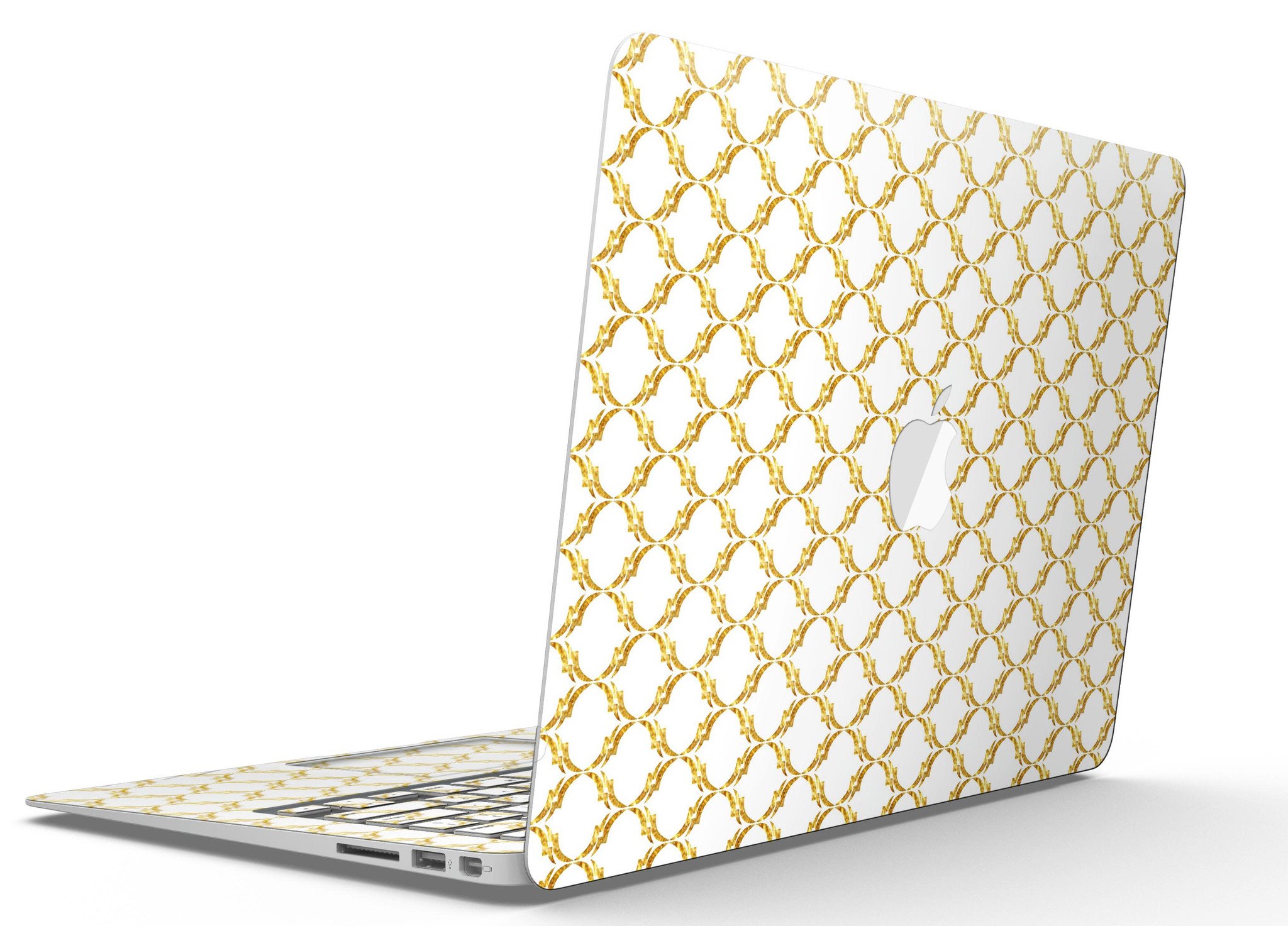 Gold Moroccan v3 skin kit for MacBook Air, showcasing intricate design and premium vinyl material.