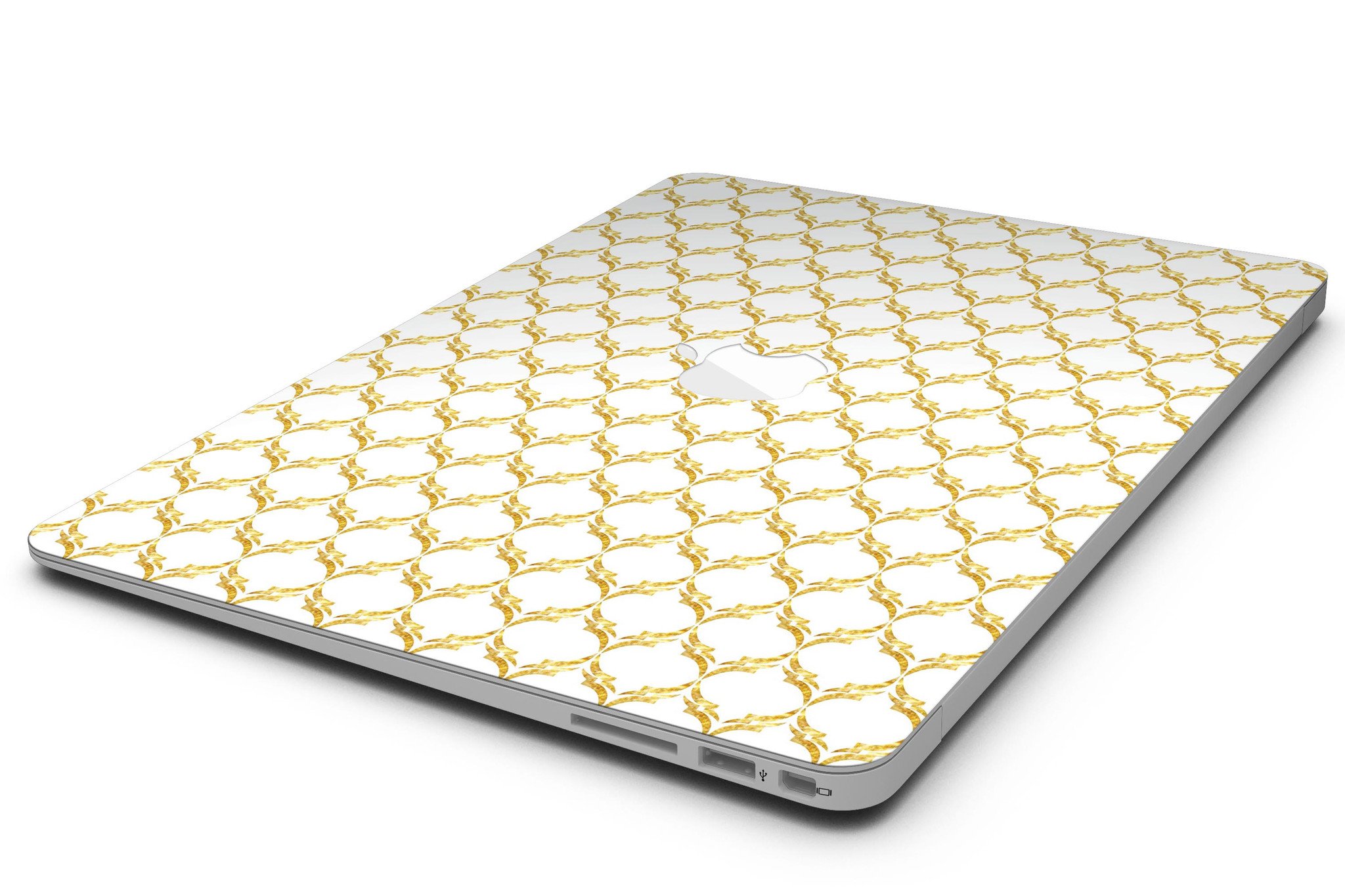 Gold Moroccan v3 skin kit for MacBook Air, showcasing intricate design and premium vinyl material.