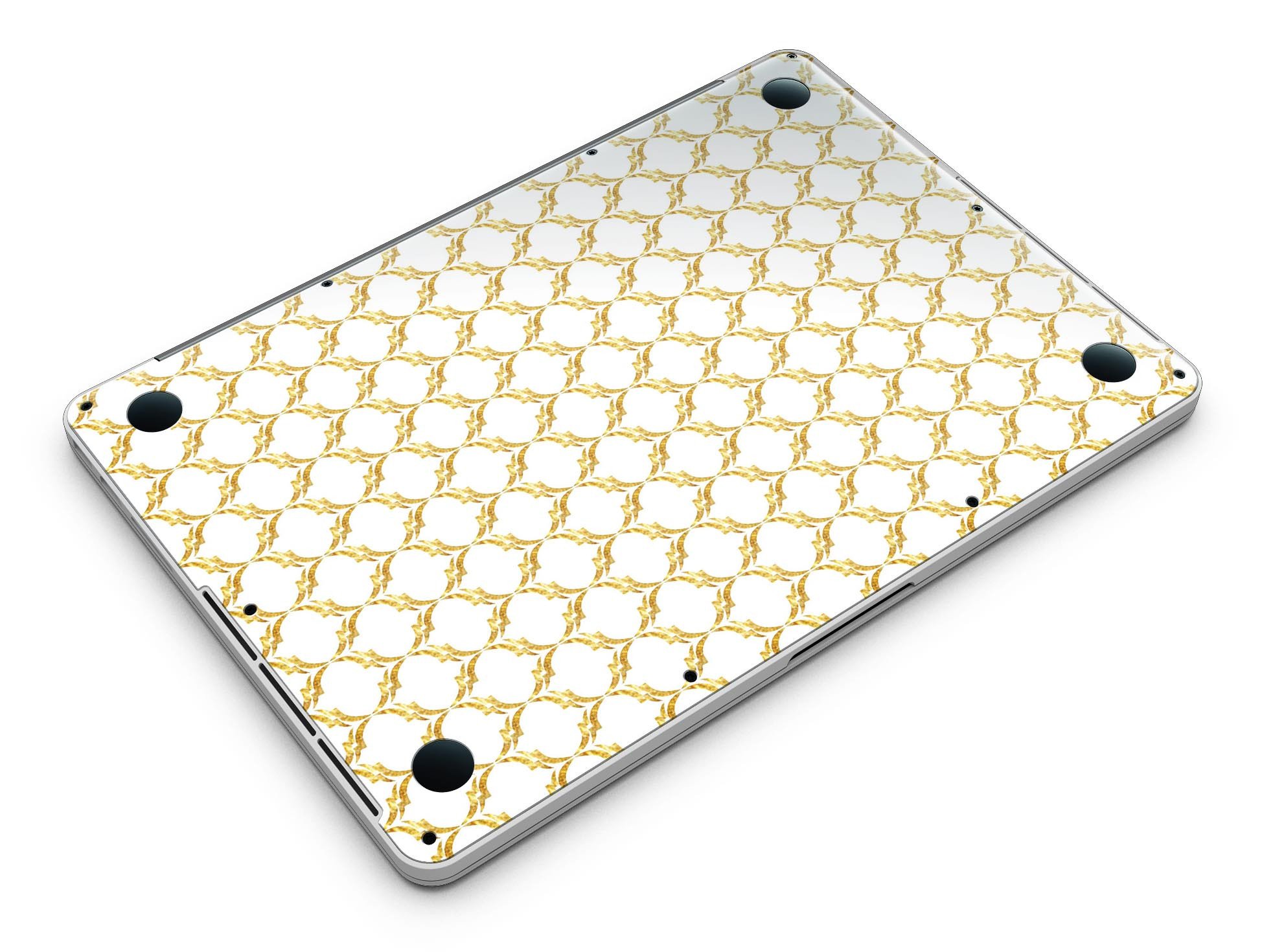 Gold Moroccan v3 skin for MacBook Pro with Retina Display, showcasing intricate design and premium vinyl material.