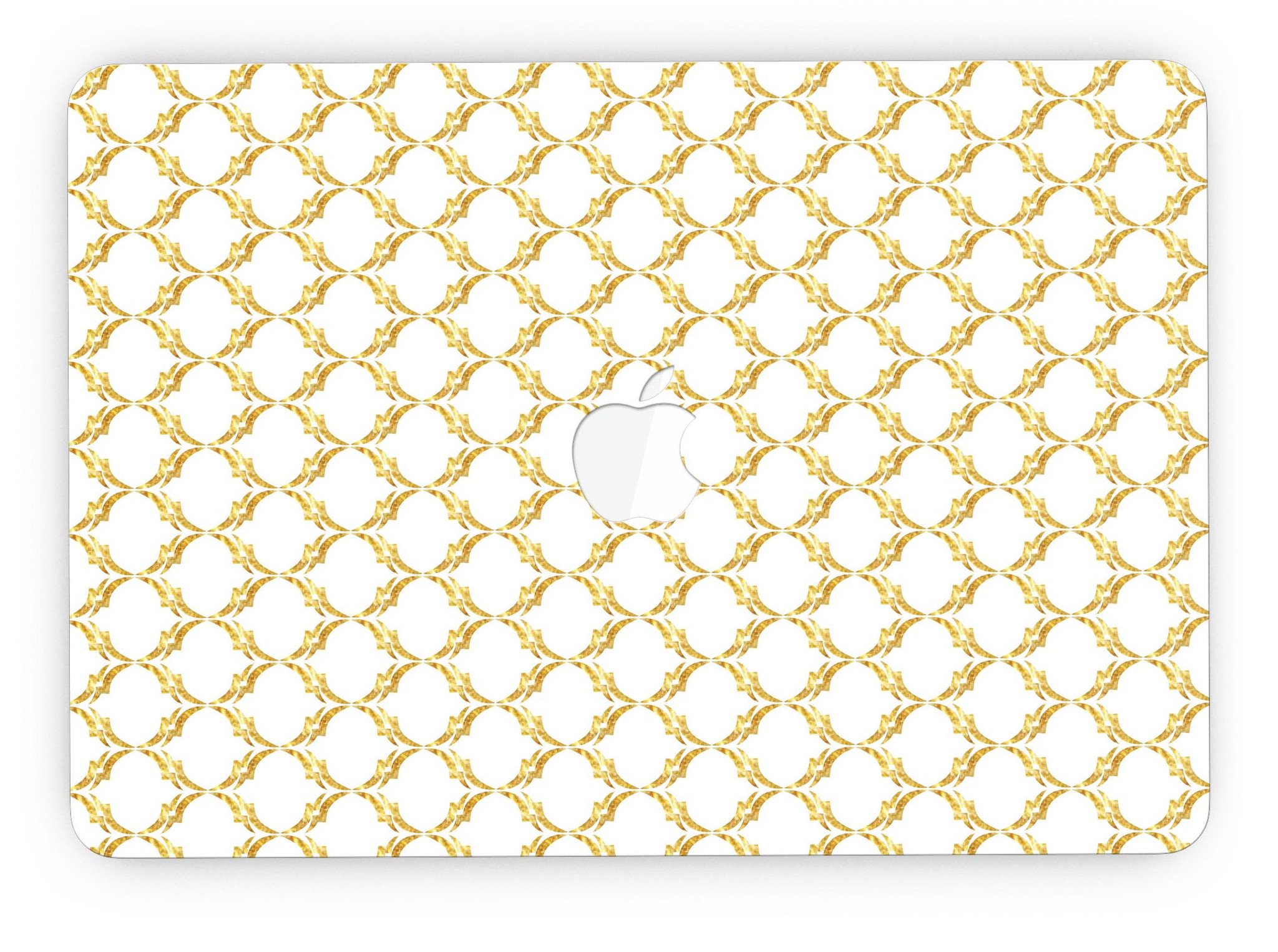 Gold Moroccan v3 skin for MacBook Pro with Retina Display, showcasing intricate design and premium vinyl material.