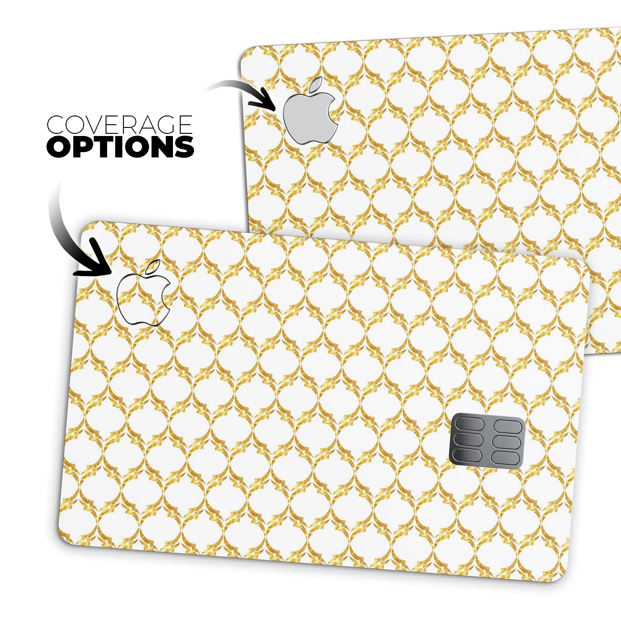 Gold Moroccan v3 decal skin-kit for Apple Card, showcasing premium vinyl design and finishes.