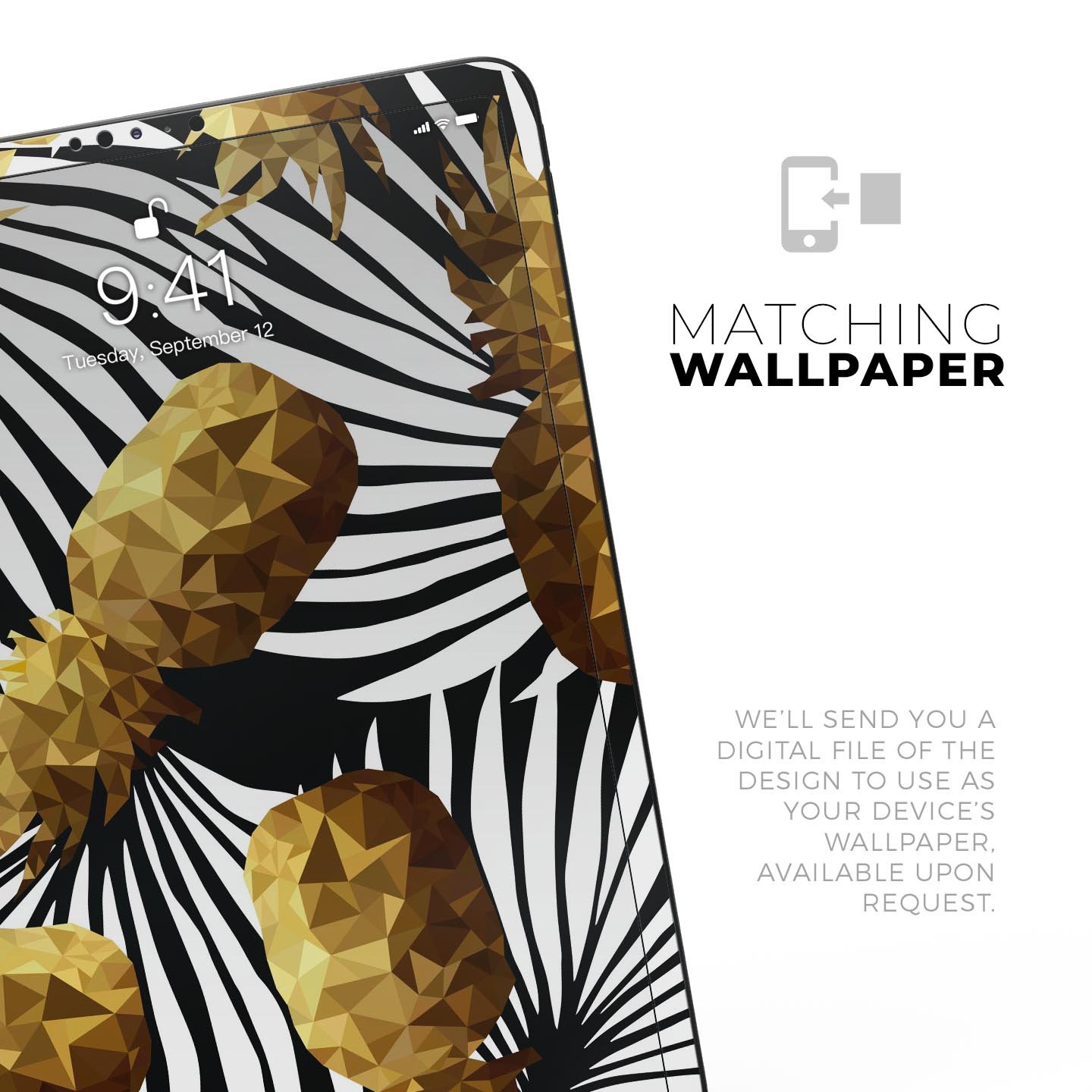 Gold Pineapple Express skin decal for Apple iPad Pro, showcasing vibrant design and premium 3M material.