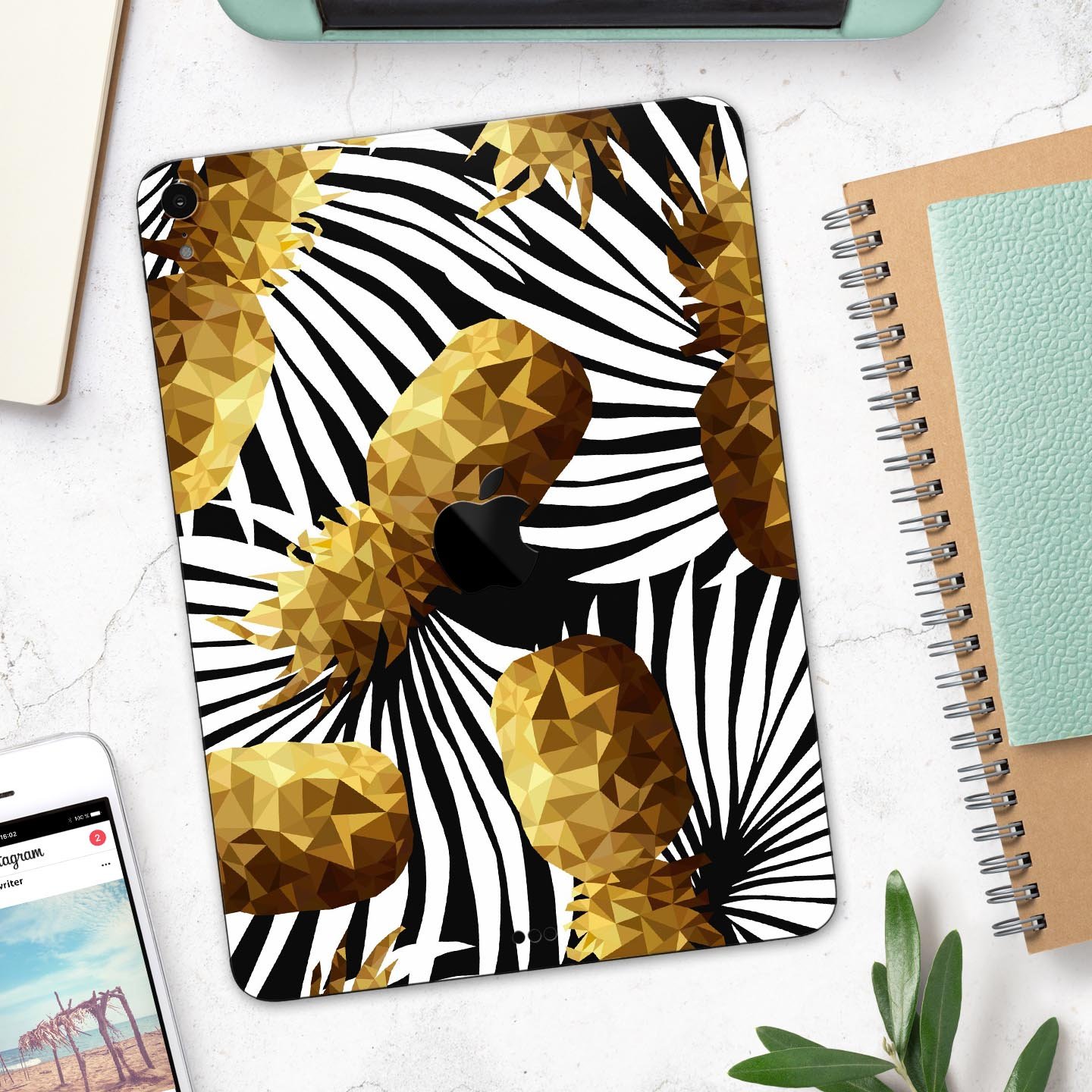 Gold Pineapple Express skin decal for Apple iPad Pro, showcasing vibrant design and premium 3M material.