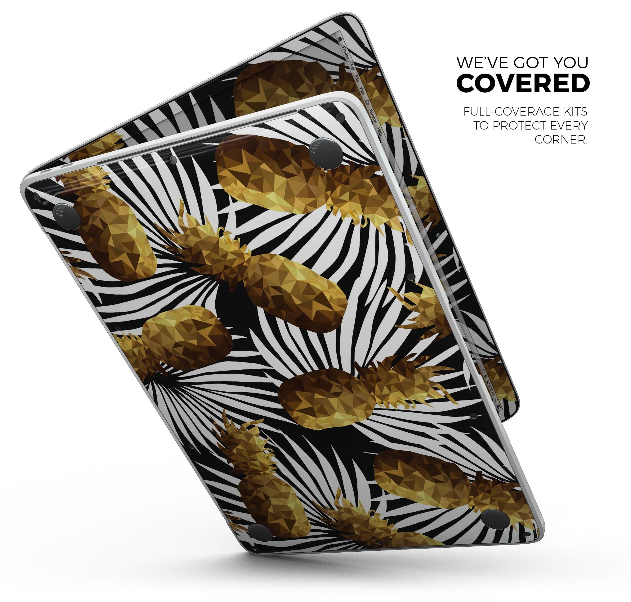 Gold Pineapple Express skin decal wrap kit for Apple MacBook, showcasing vibrant design and premium vinyl material.