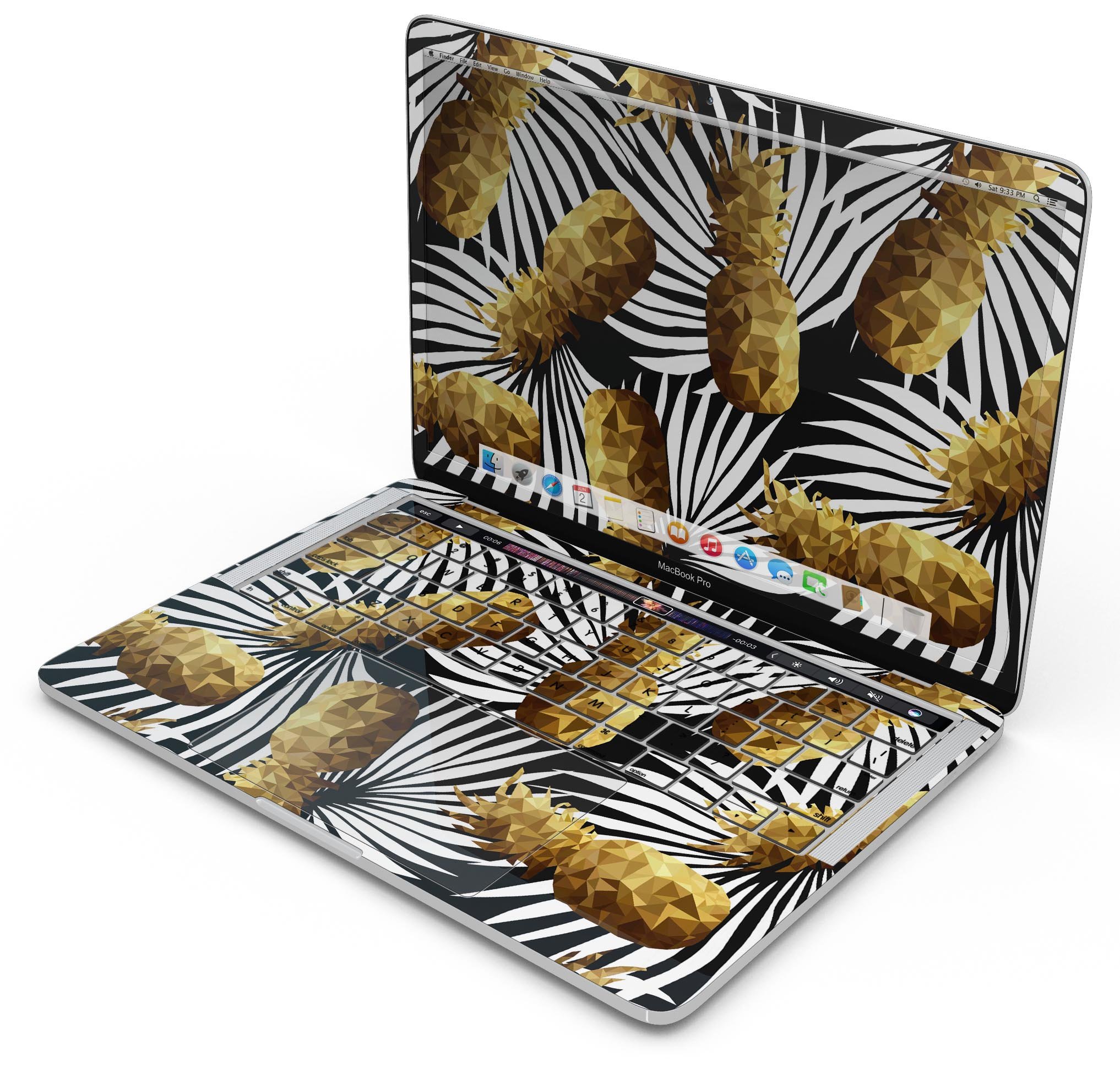 Gold Pineapple Express skin decal wrap kit for Apple MacBook, showcasing vibrant design and premium vinyl material.