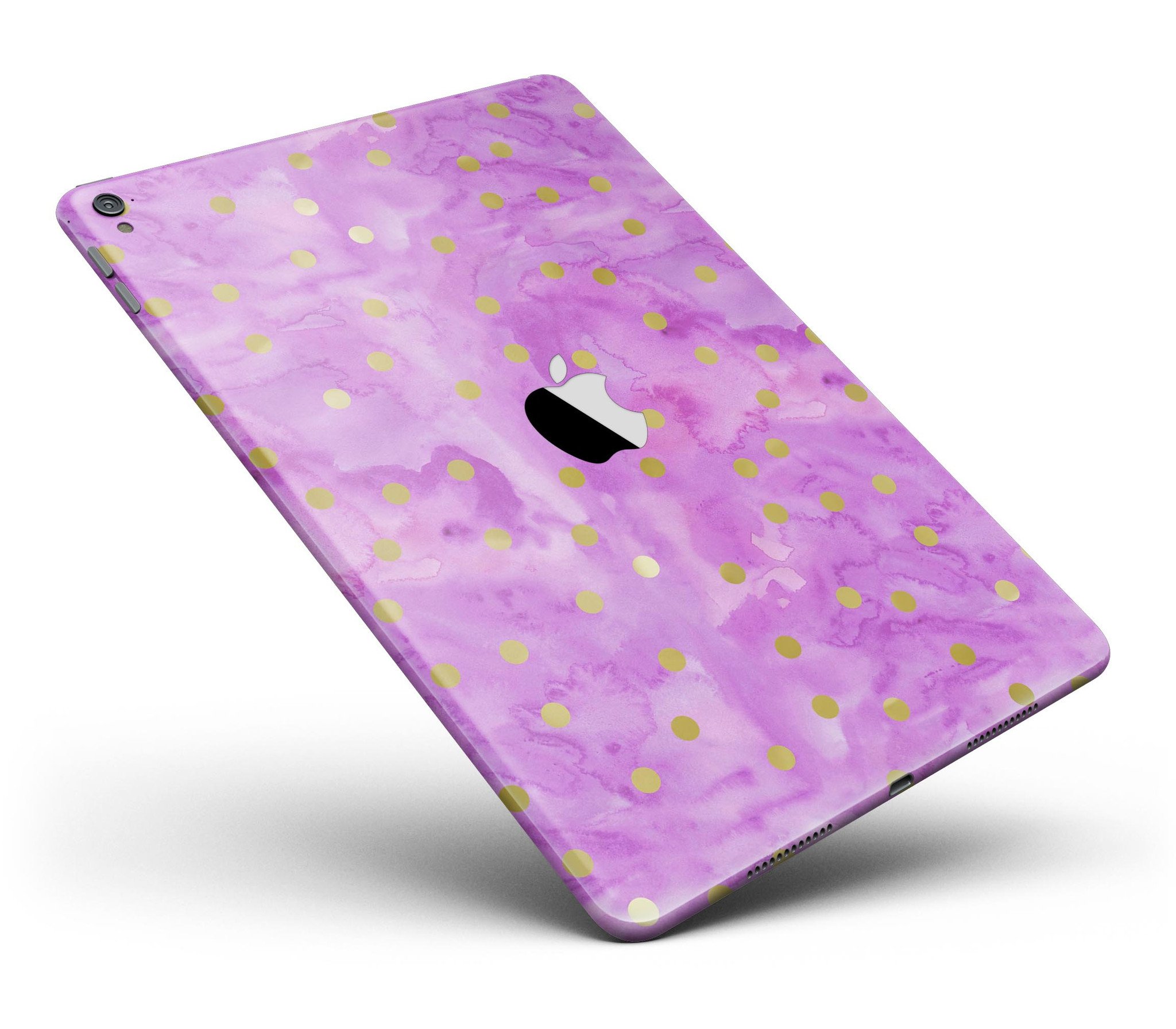 Gold polka dots design on a grungy pink surface skin for Apple iPad Pro, showcasing a stylish and protective wrap.