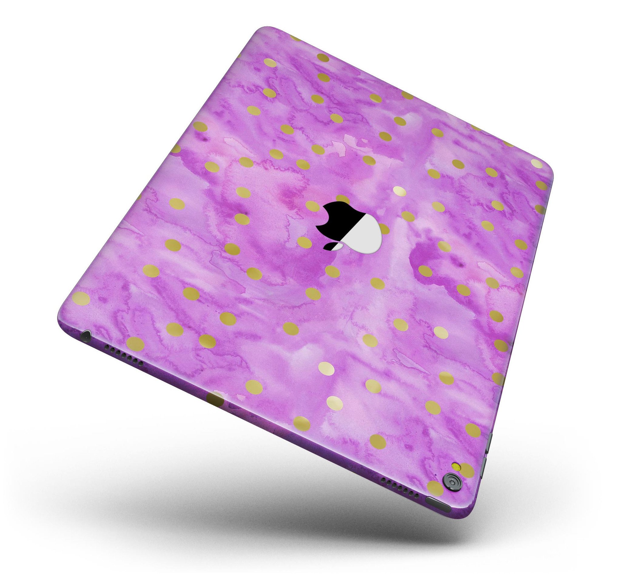 Gold polka dots design on a grungy pink surface skin for Apple iPad Pro, showcasing a stylish and protective wrap.