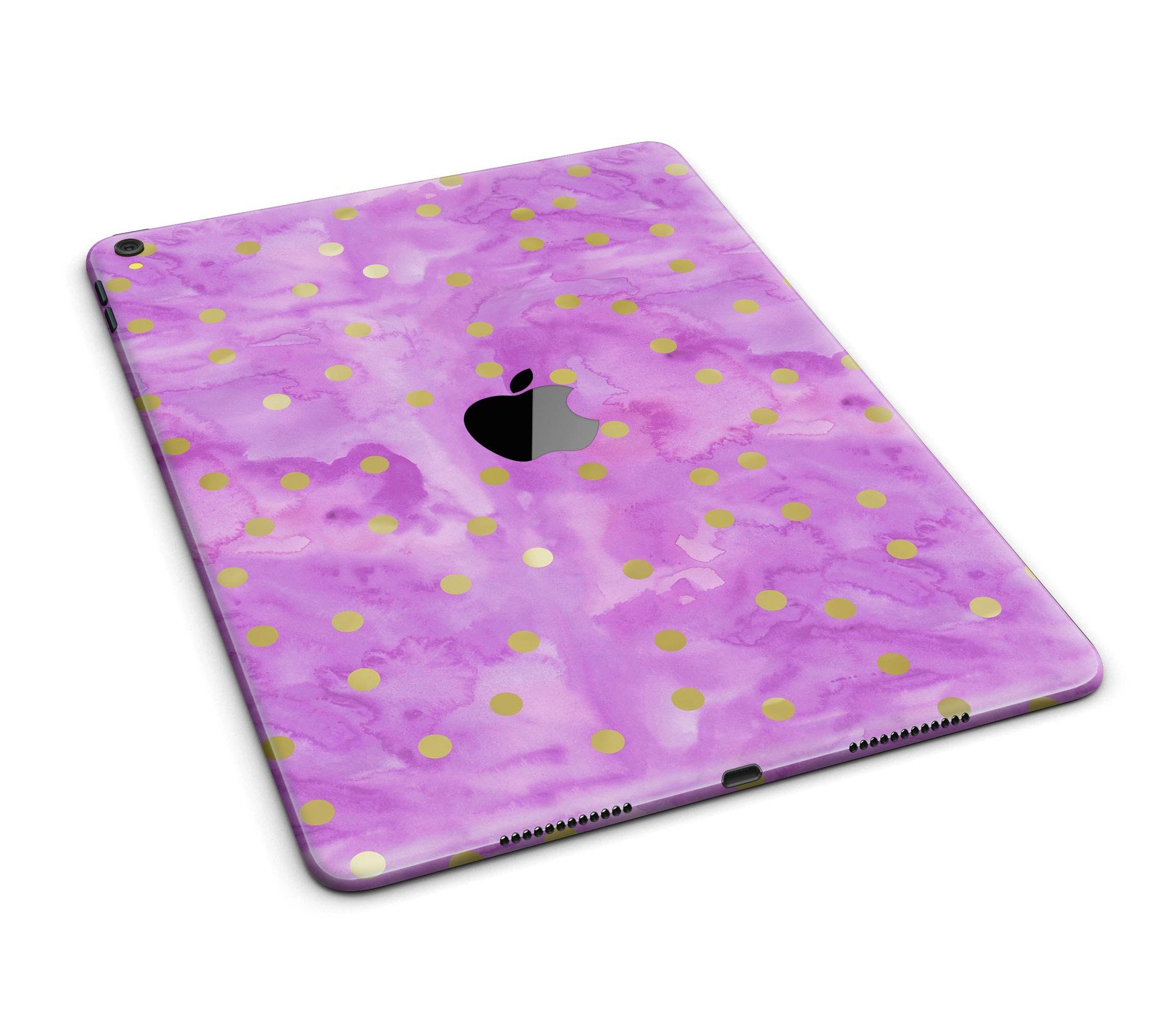 Gold polka dots design on a grungy pink surface skin for Apple iPad Pro, showcasing a stylish and protective wrap.