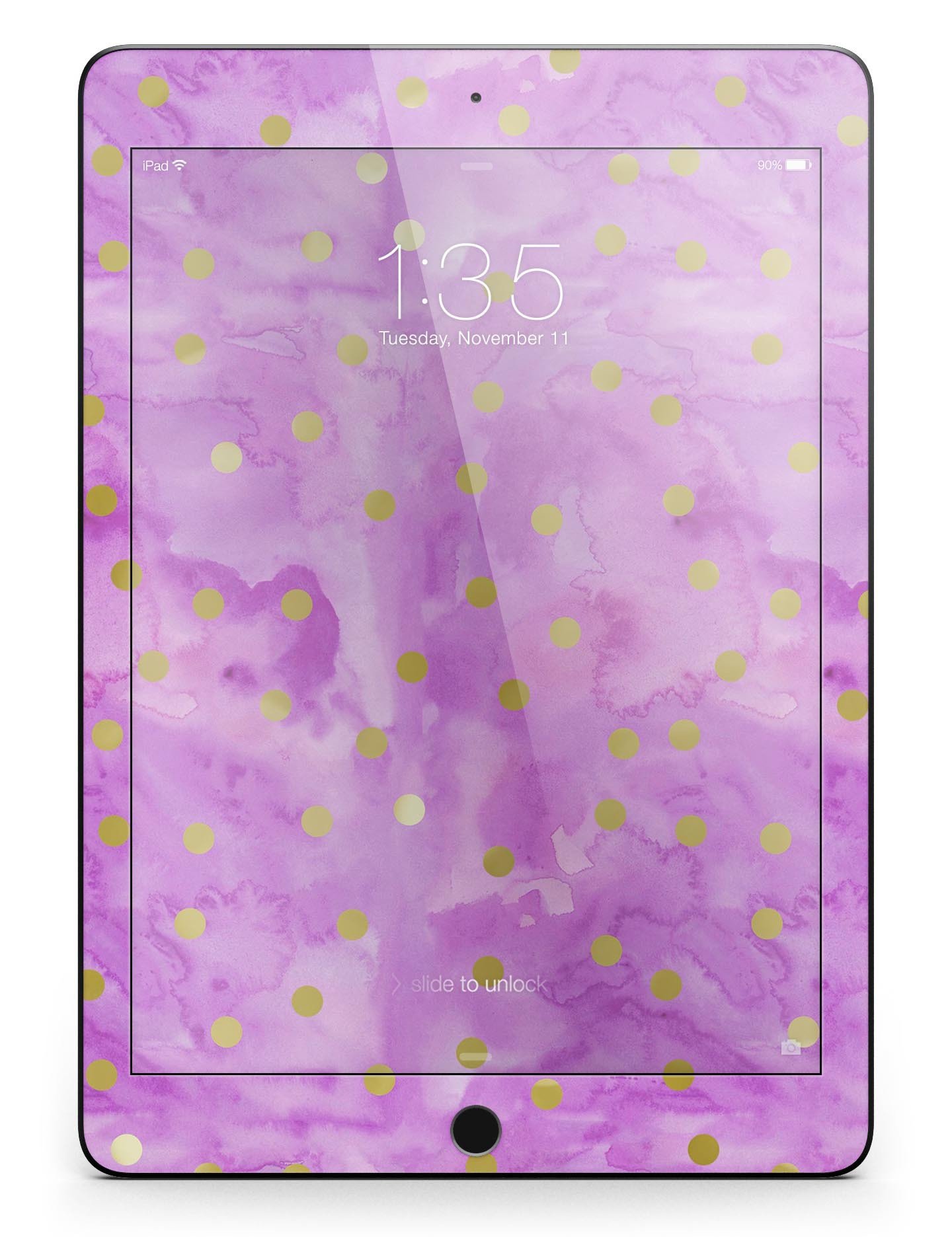 Gold polka dots design on a grungy pink surface skin for Apple iPad Pro, showcasing a stylish and protective wrap.