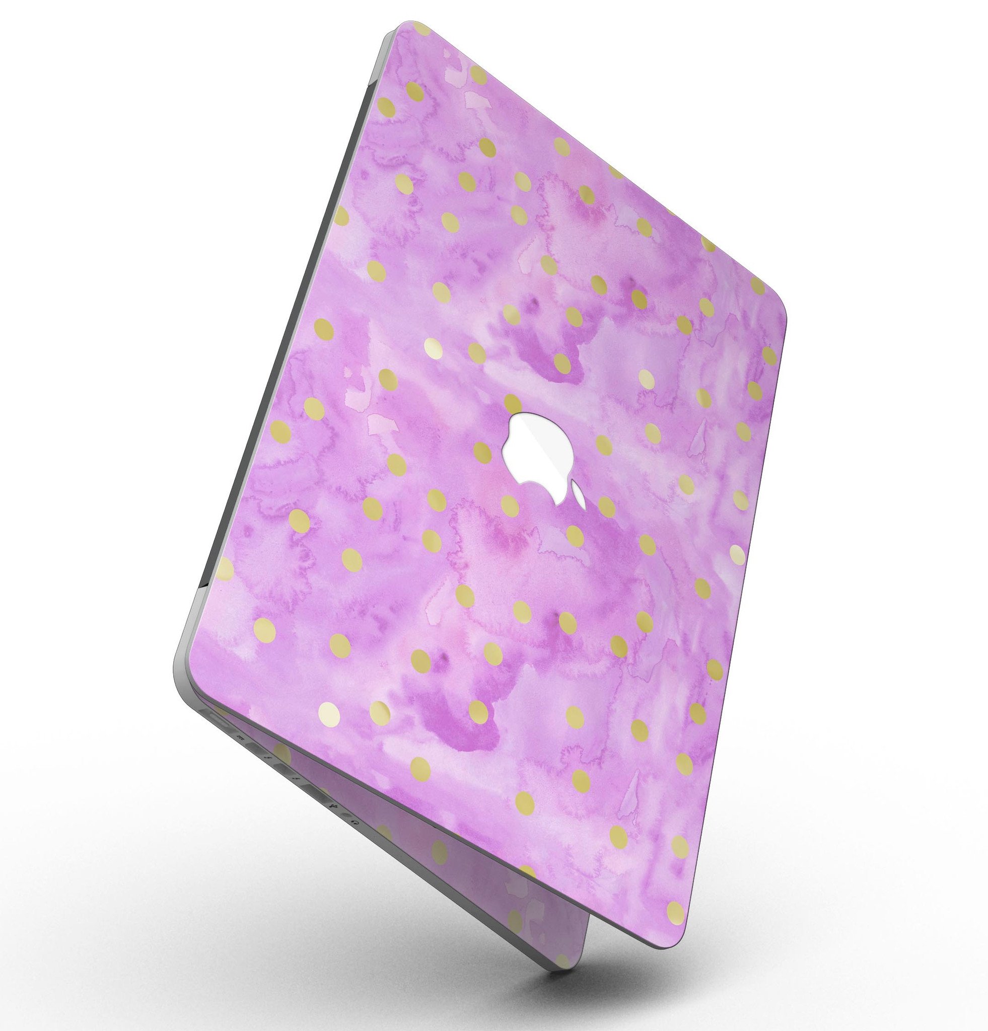 Gold polka dots design on a grungy pink surface skin for MacBook Pro with Retina Display, showcasing style and protection.