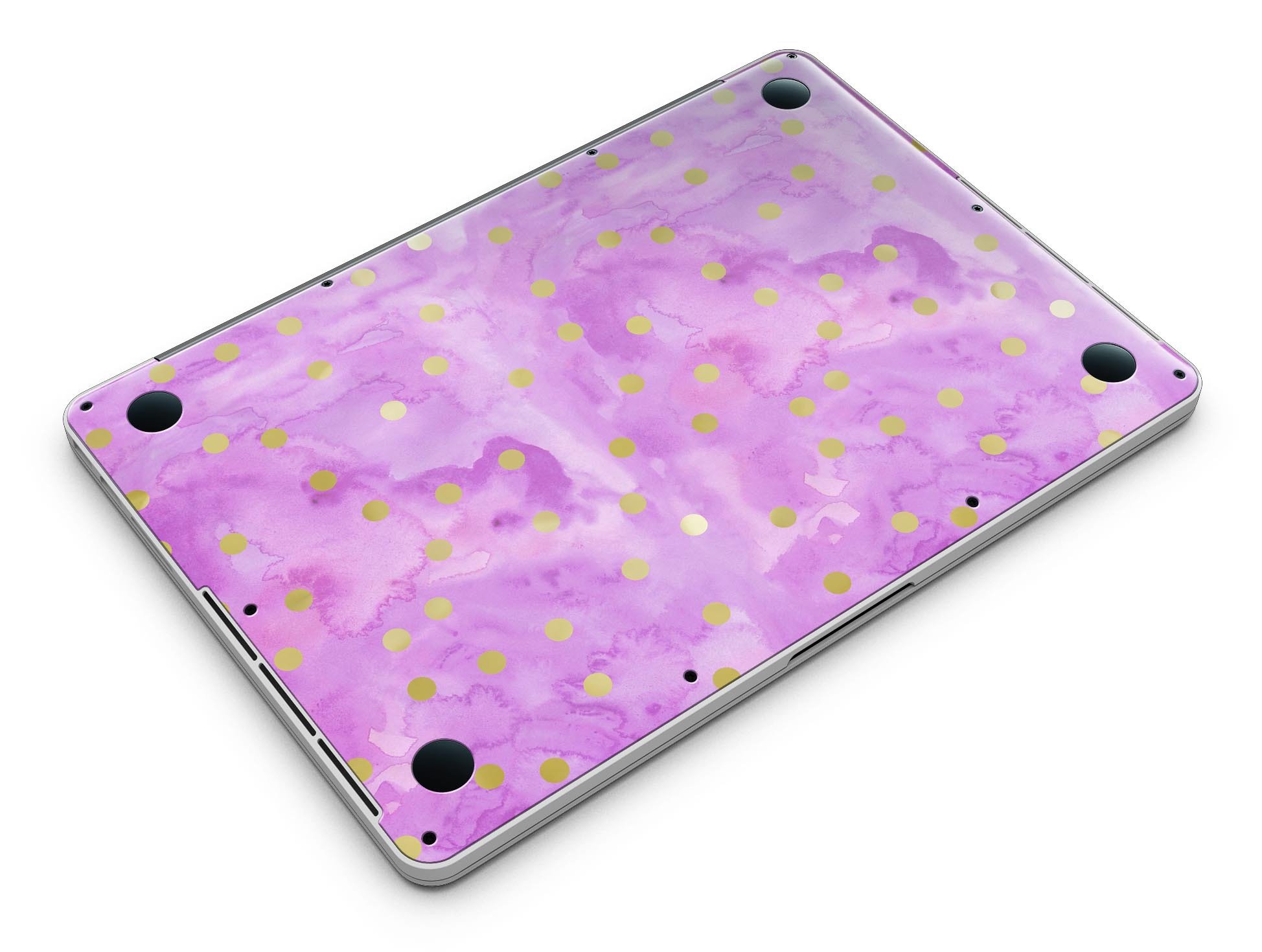 Gold polka dots design on a grungy pink surface skin for MacBook Pro with Retina Display, showcasing style and protection.