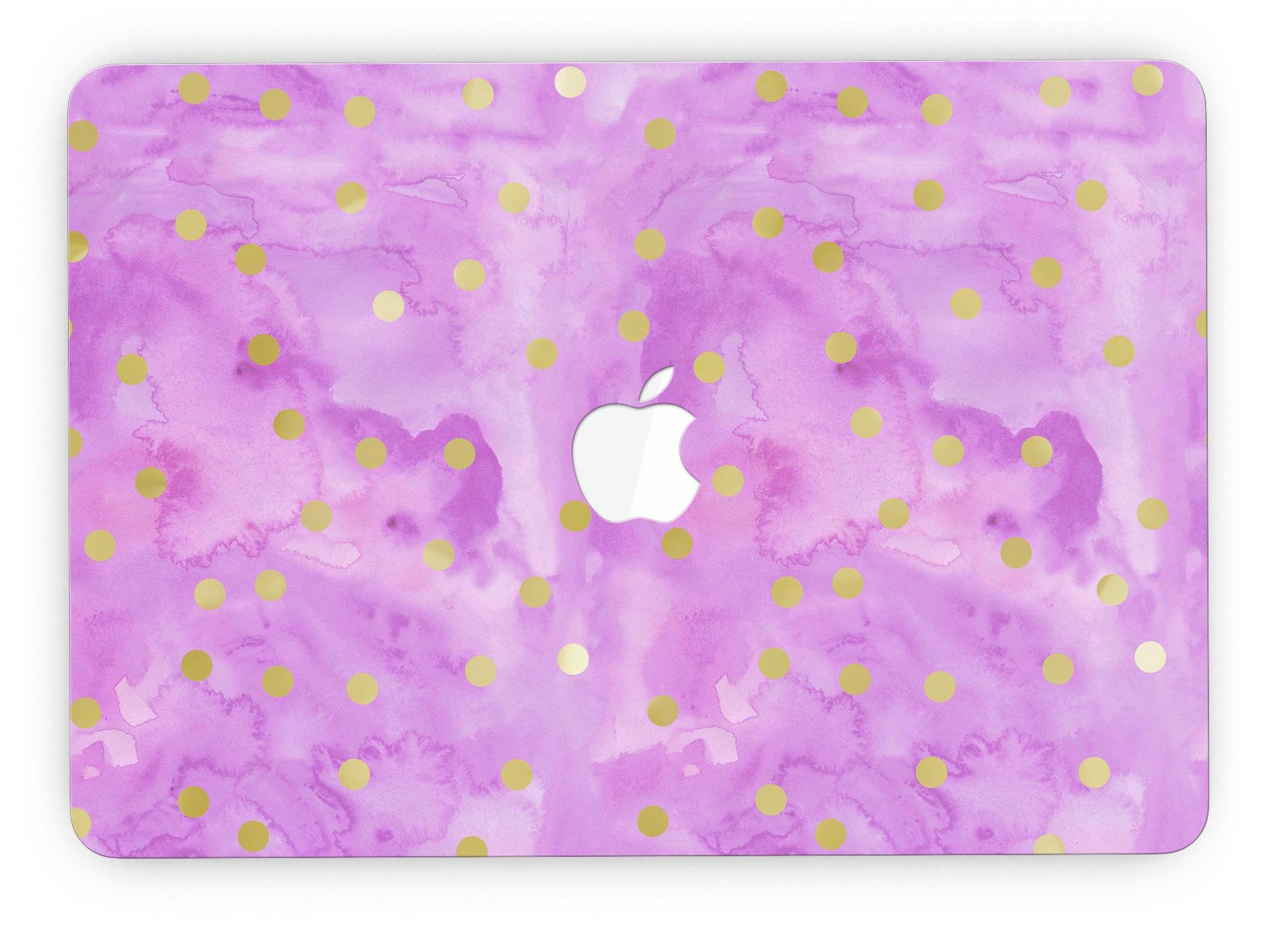 Gold polka dots design on a grungy pink surface skin for MacBook Pro with Retina Display, showcasing style and protection.