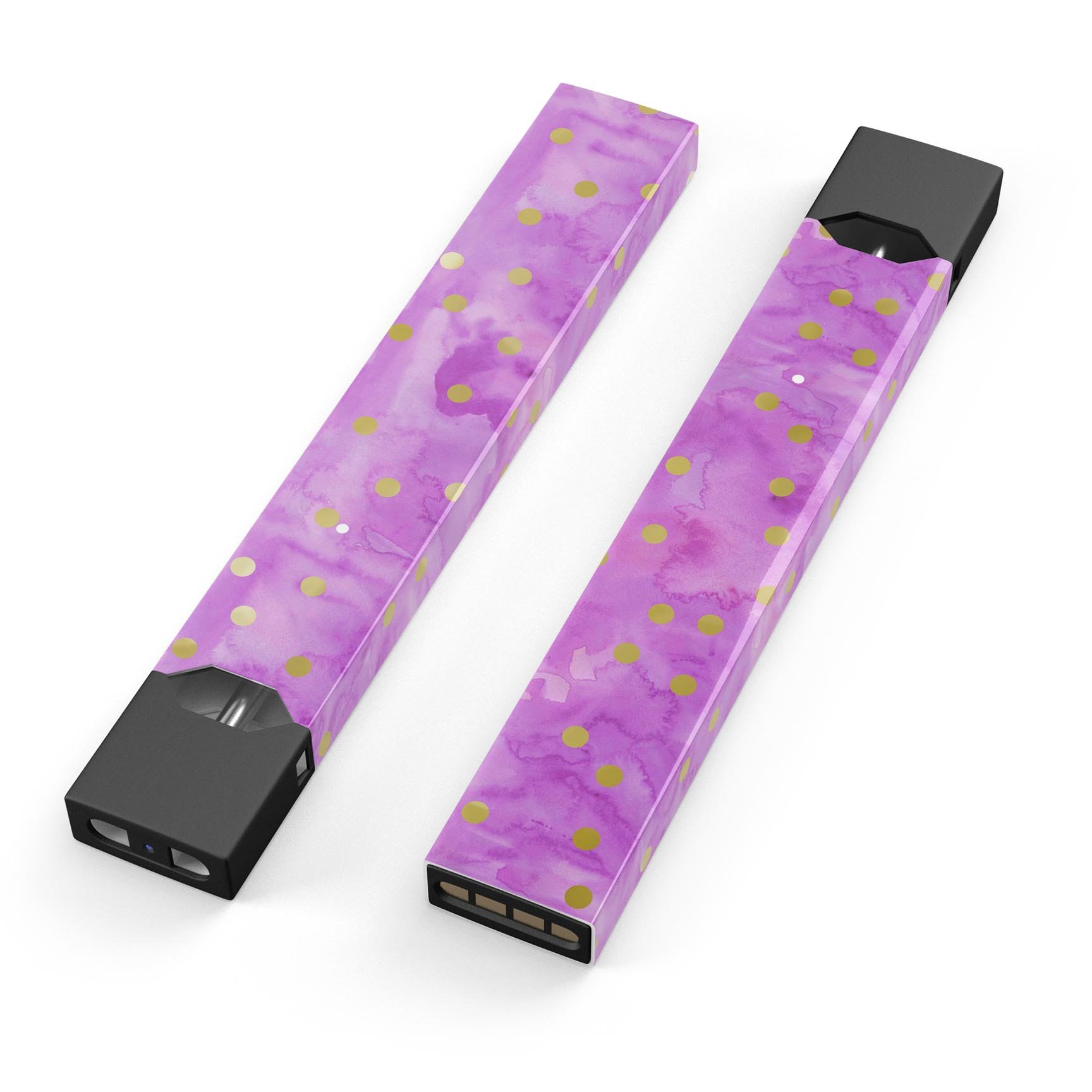 Gold polka dots design on a grungy pink surface, showcasing a premium decal skin for JUUL vaping device.