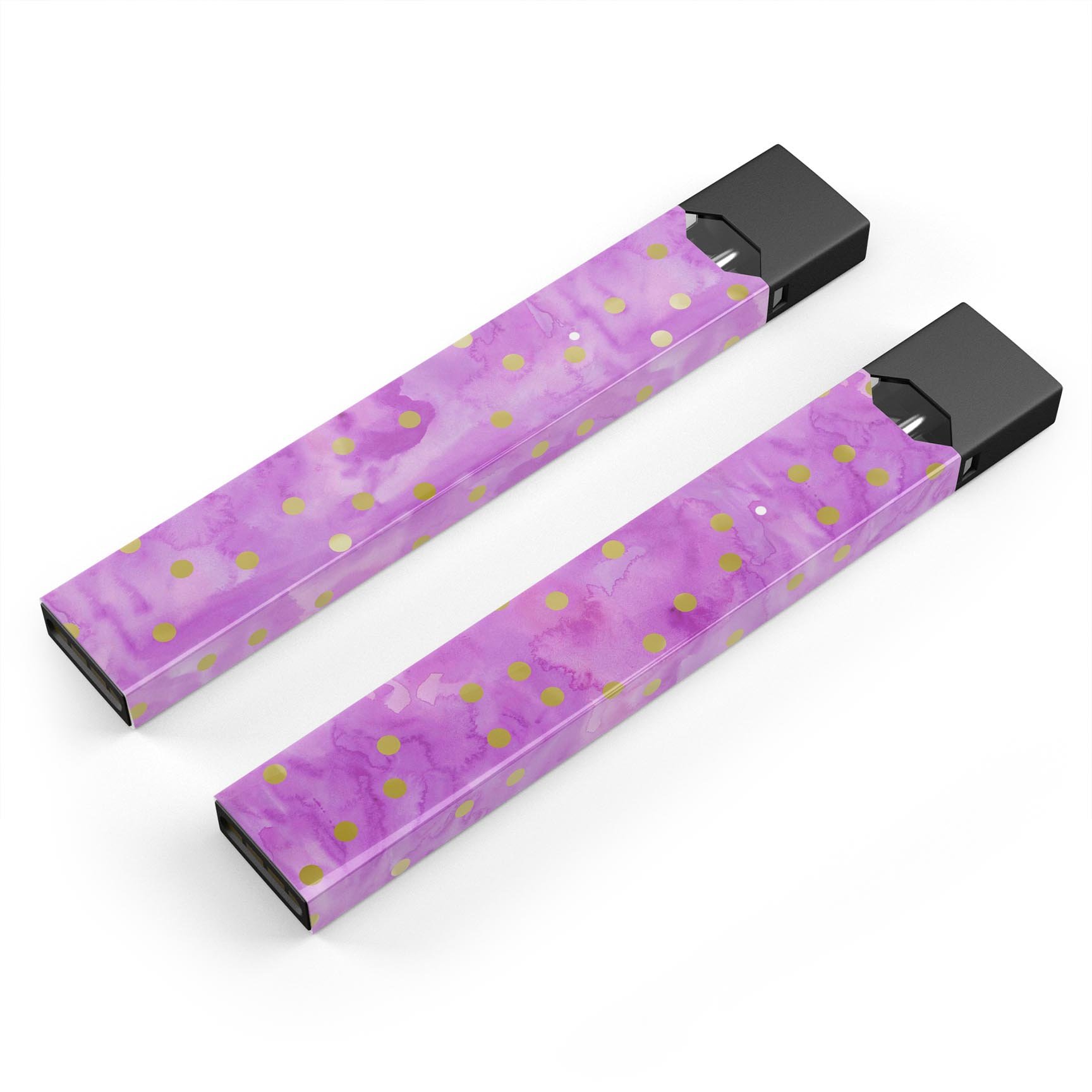 Gold polka dots design on a grungy pink surface, showcasing a premium decal skin for JUUL vaping device.