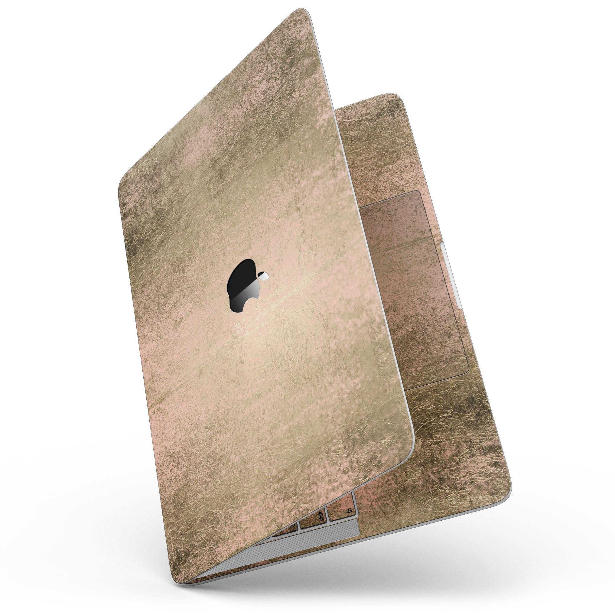 Gold Scratched Foil skin applied to a 13-inch MacBook Pro without Touch Bar, showcasing its stylish design and precise fit.