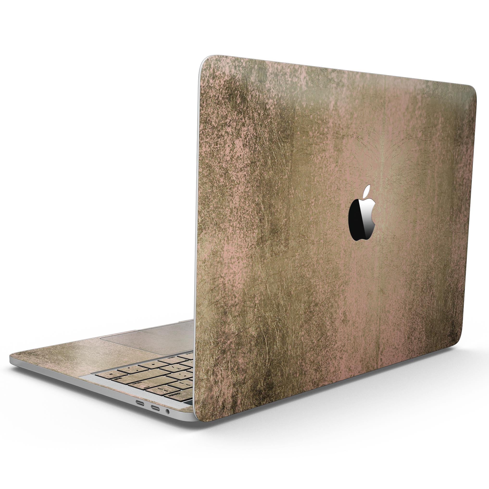 Gold Scratched Foil skin applied to a 13-inch MacBook Pro without Touch Bar, showcasing its stylish design and precise fit.