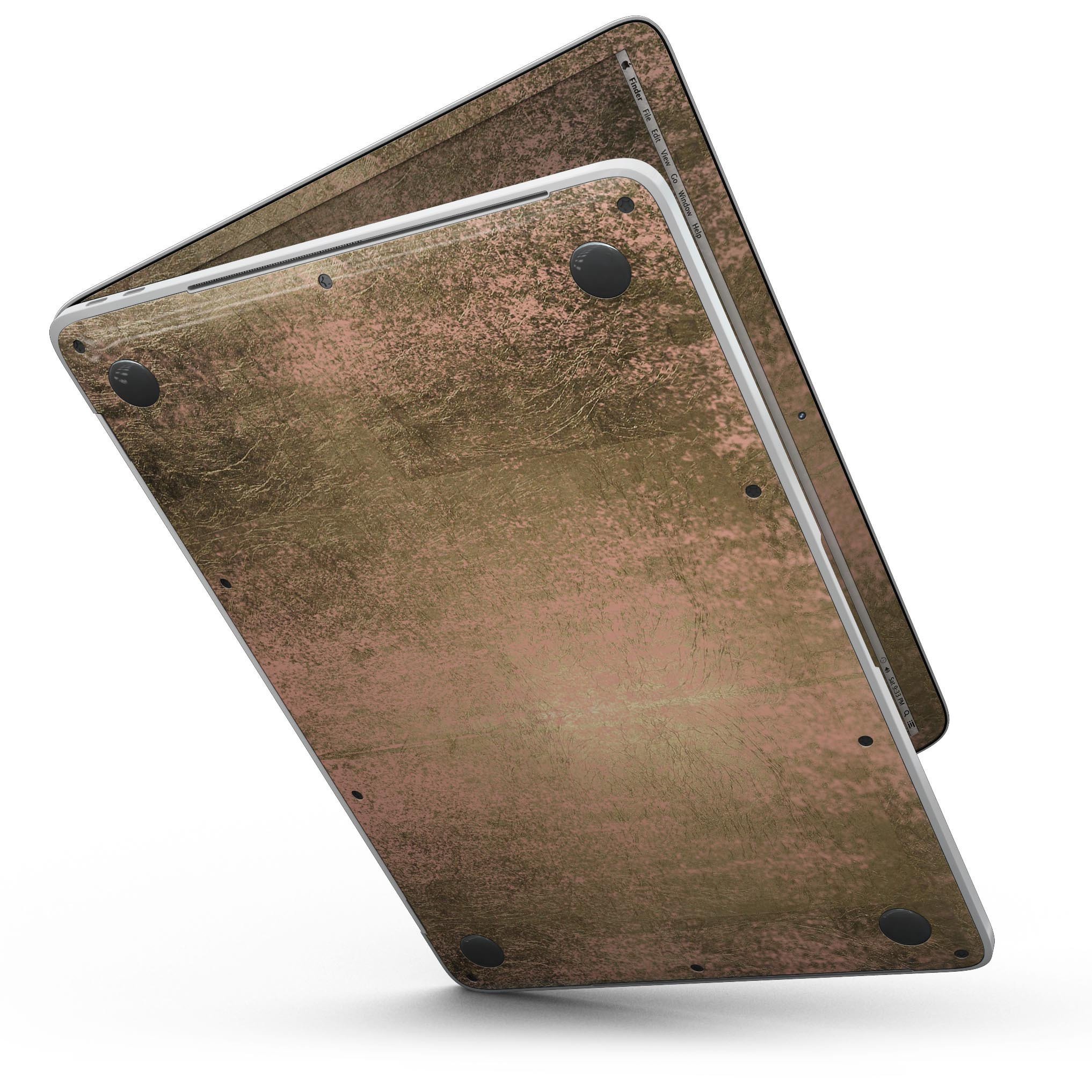 Gold Scratched Foil skin applied to a 13-inch MacBook Pro without Touch Bar, showcasing its stylish design and precise fit.