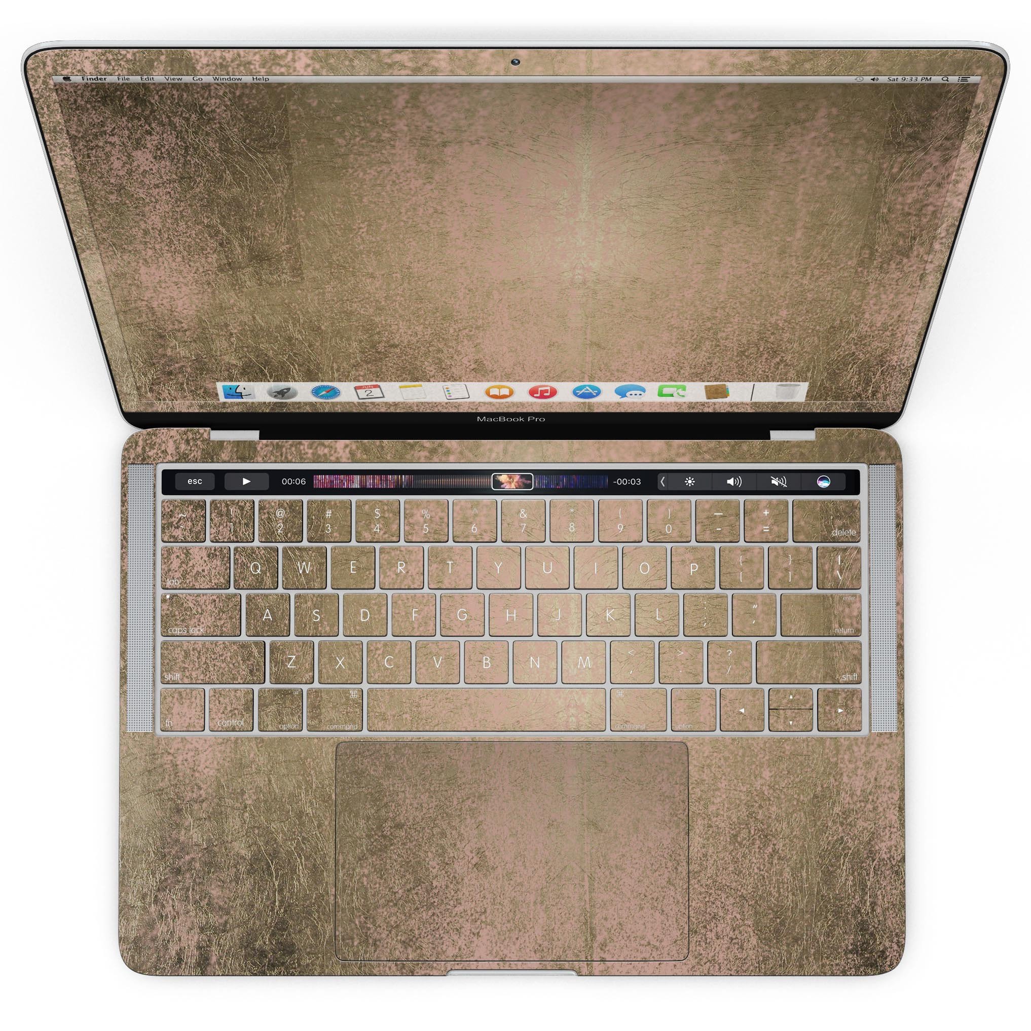 Gold Scratched Foil skin kit for MacBook Pro with Touch Bar, showcasing a stylish design that protects against scratches.