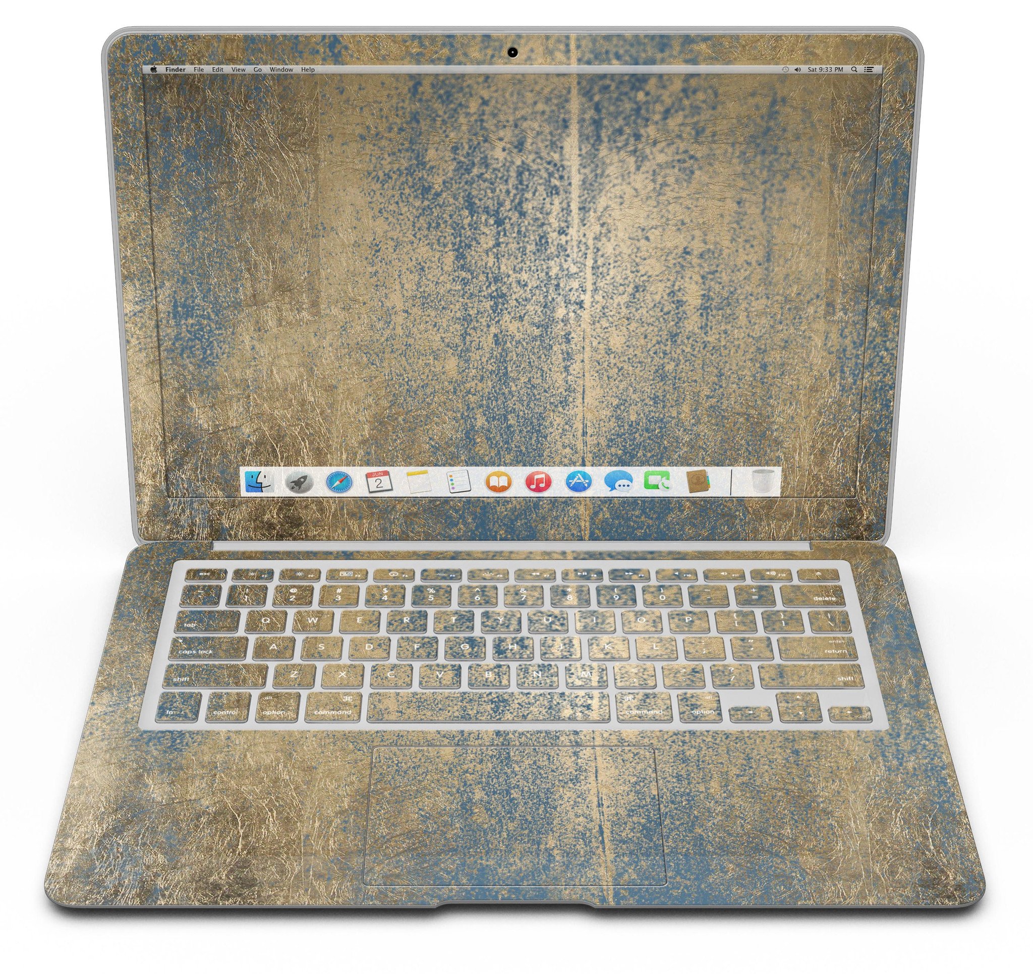 Gold Scratched Foil skin applied to a MacBook Air, showcasing its stylish design and premium finish.