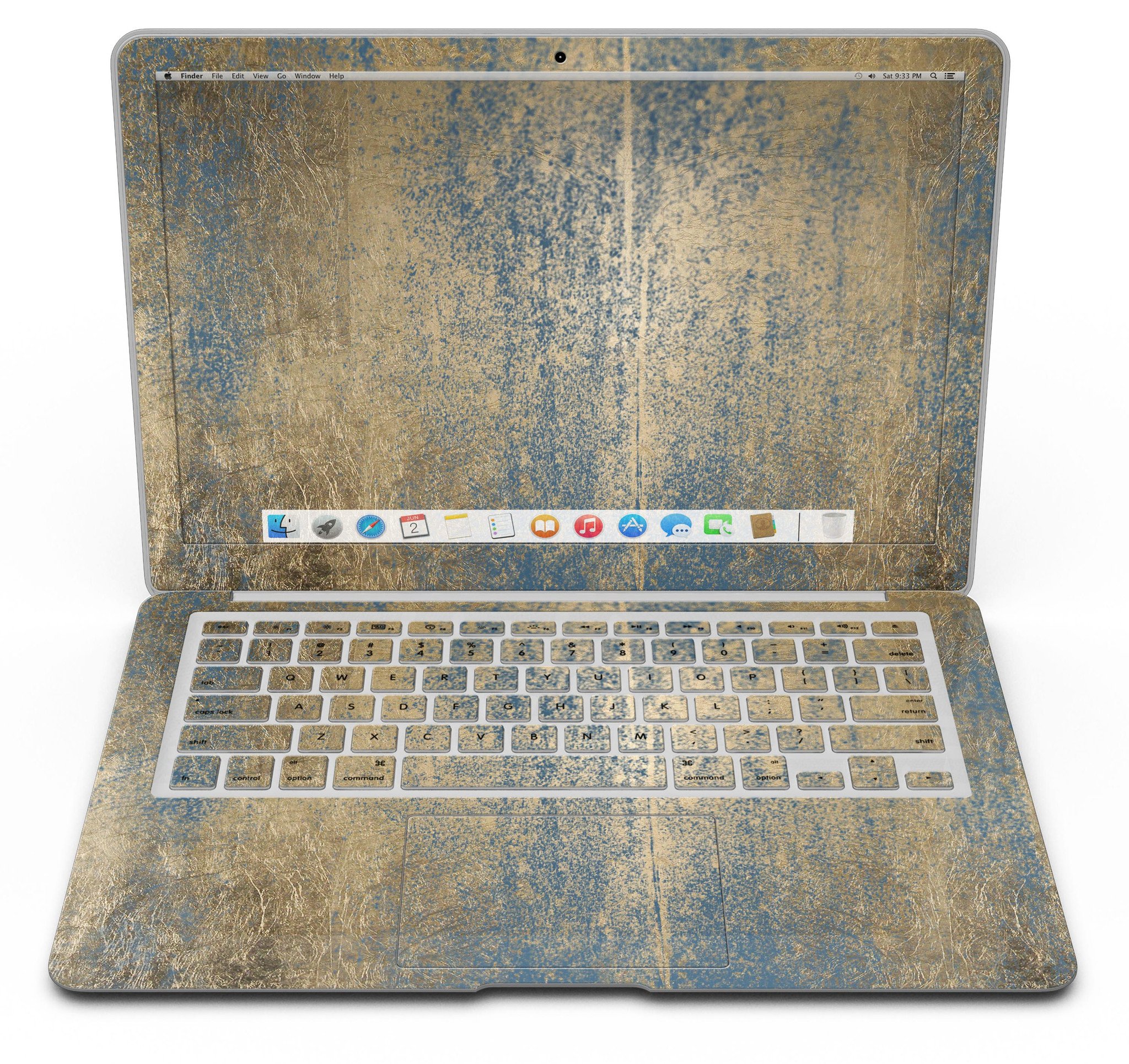 Gold Scratched Foil skin applied to a MacBook Air, showcasing its stylish design and premium finish.