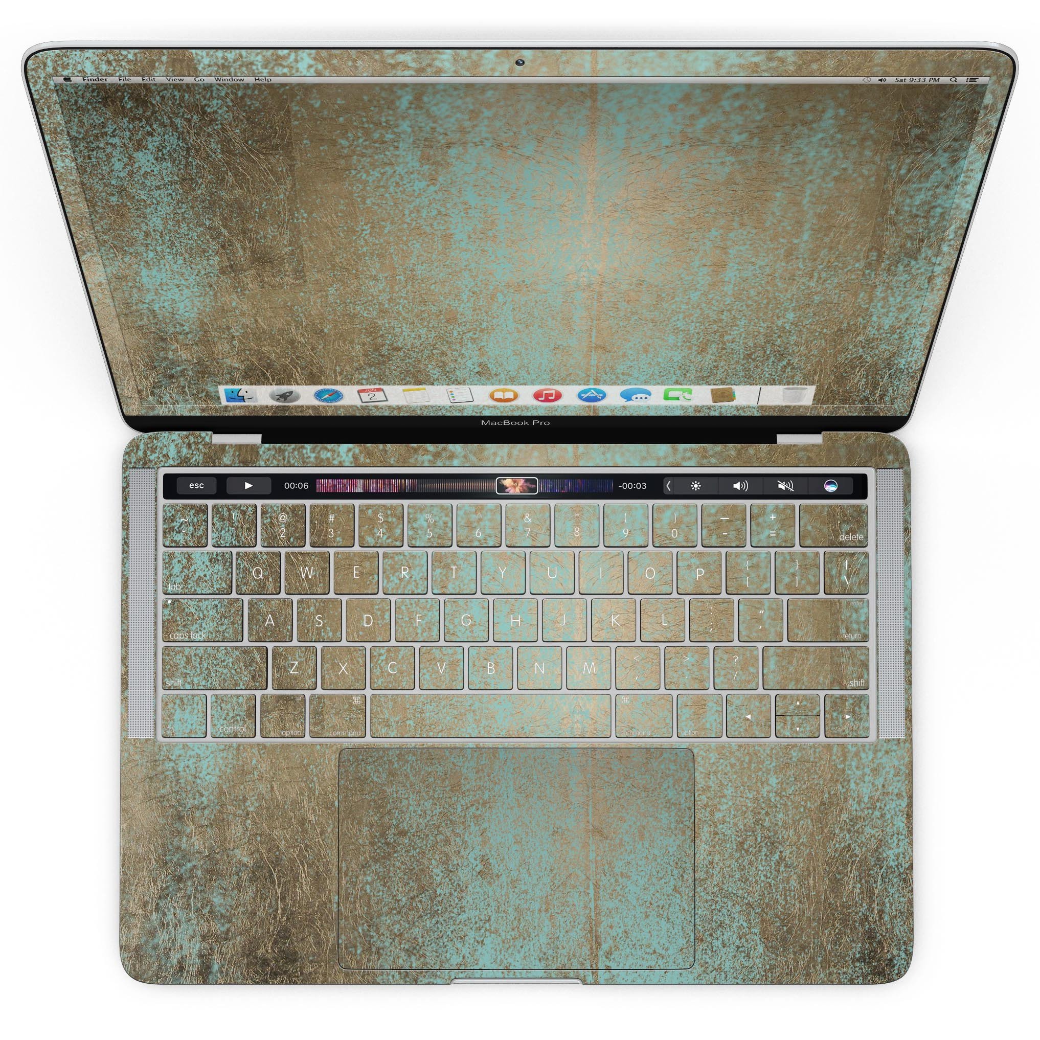 Gold Scratched Foil skin kit for MacBook Pro with Touch Bar, showcasing a stylish design and premium vinyl material.