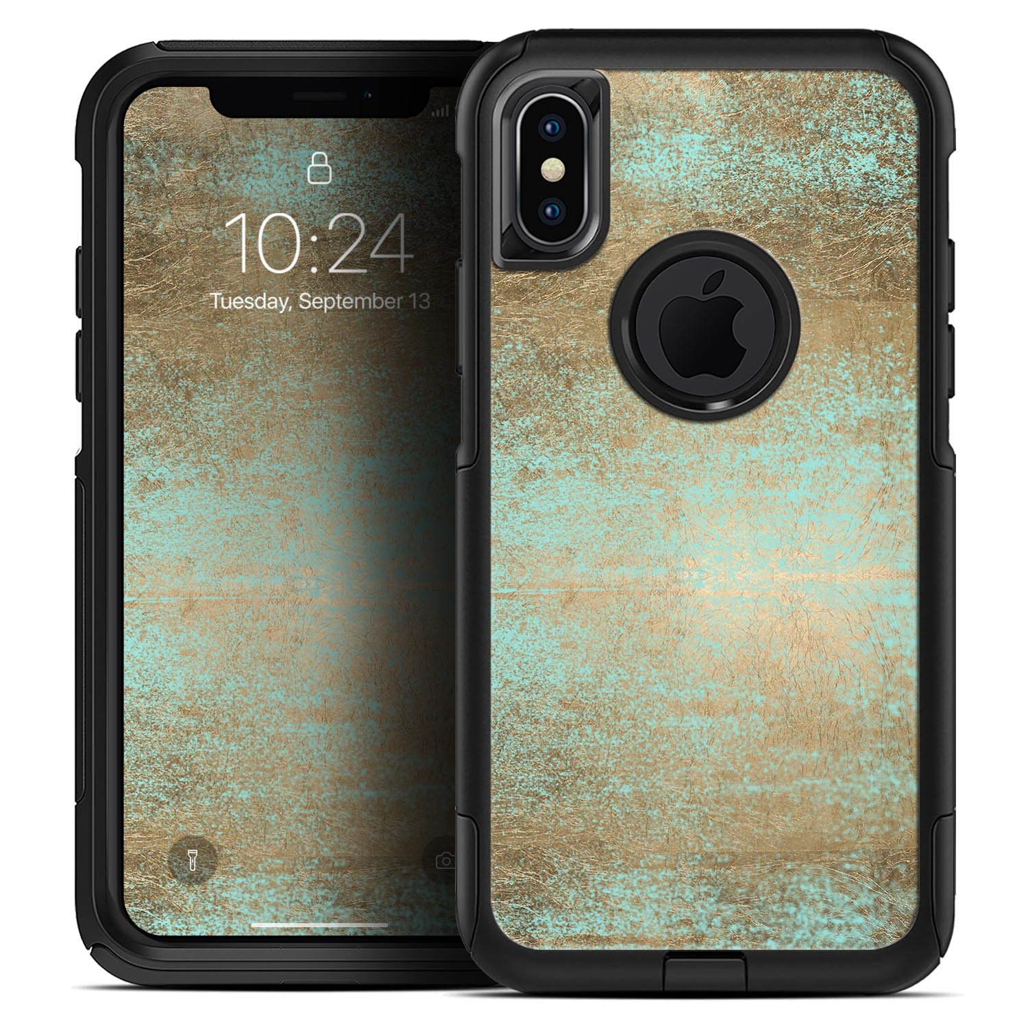 Gold Scratched Foil v4 Skin Kit for iPhone OtterBox Cases, showcasing a stylish scratched foil design on a sleek surface.