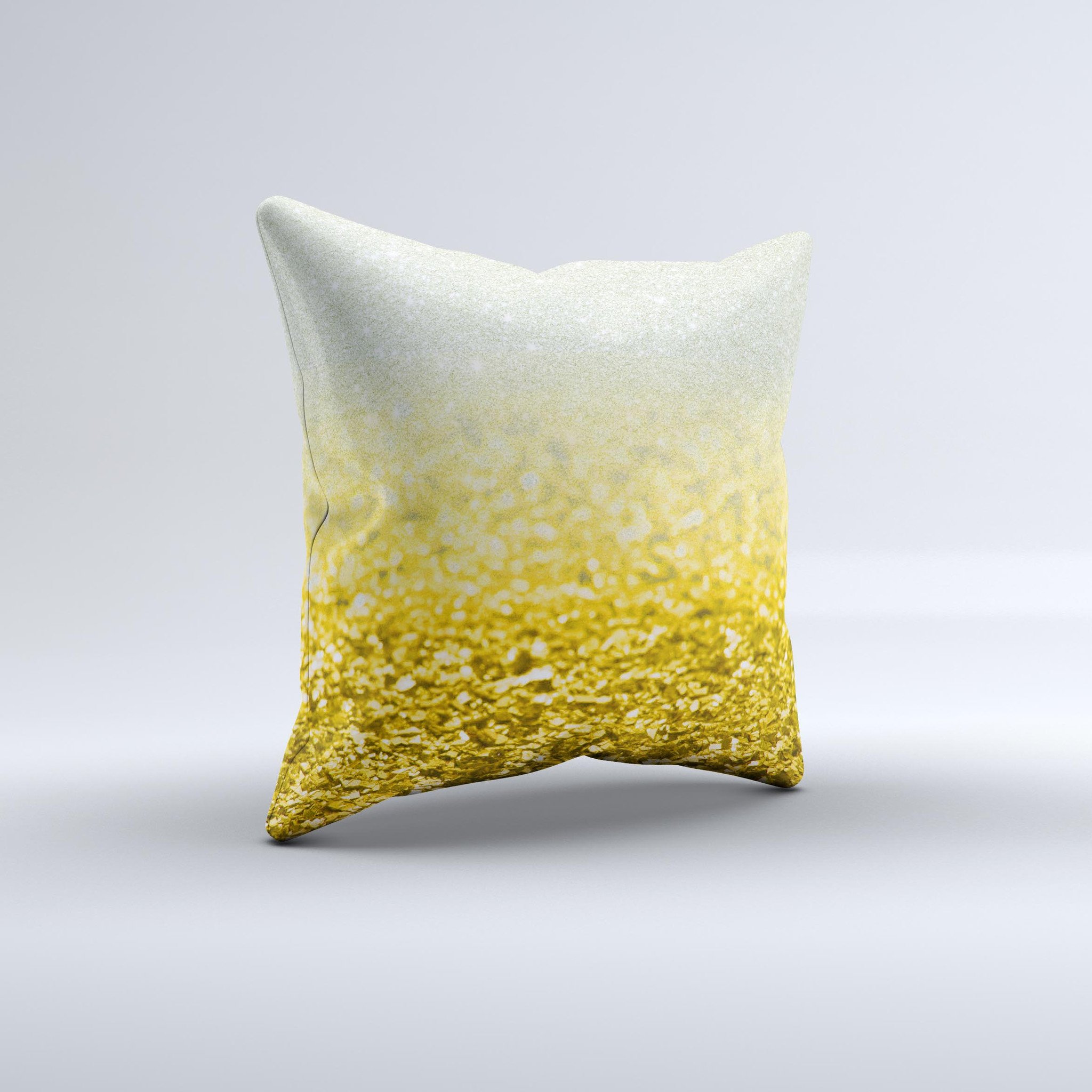 Gold and silver decorative throw pillow with a glimmer fade design, handcrafted in Virginia, showcasing unique imperfections.