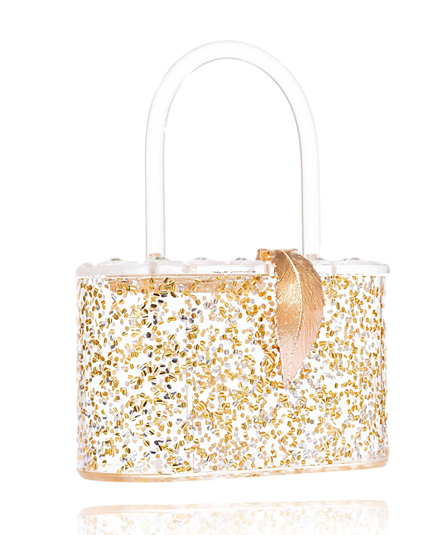 Gold Silver Glitter confetti bag with detachable chain strap and pink satin dust bag, showcasing a sparkly design.