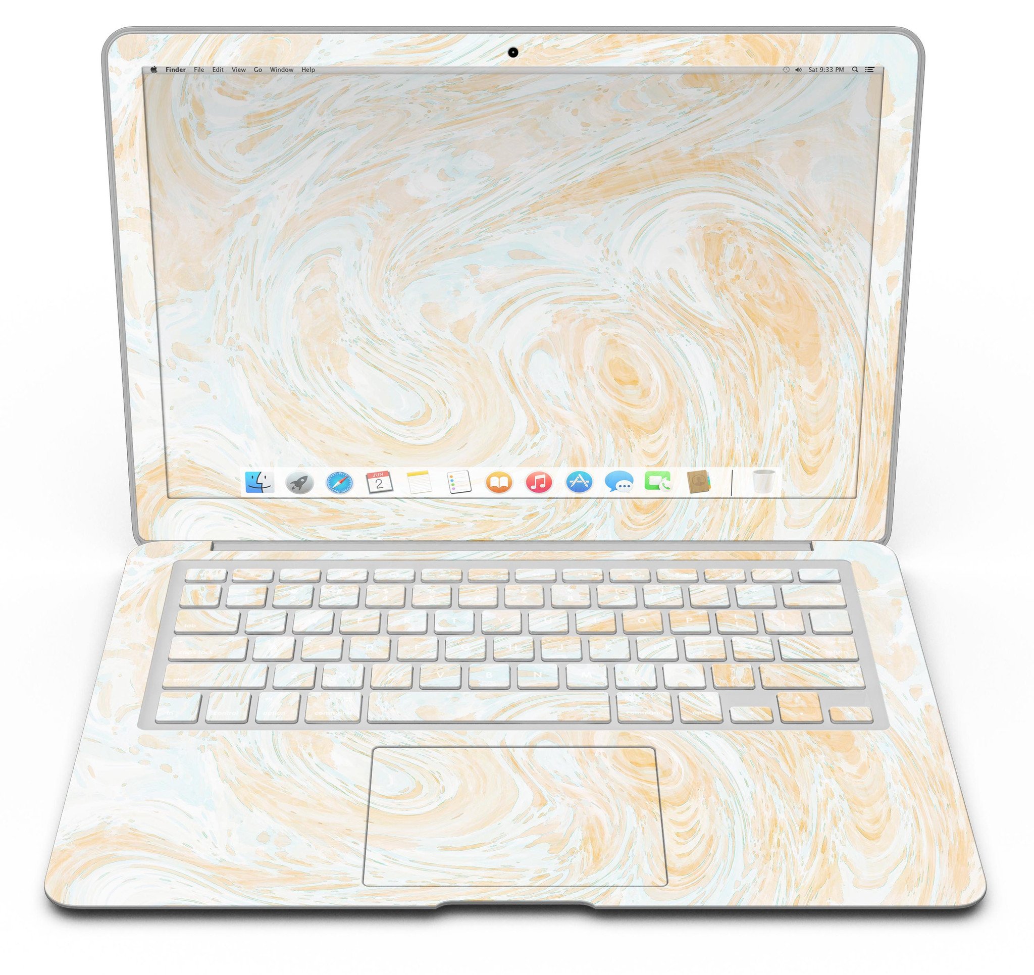 Gold Slate Marble Skin Kit for MacBook Air, showcasing a stylish marble design on a sleek vinyl surface.