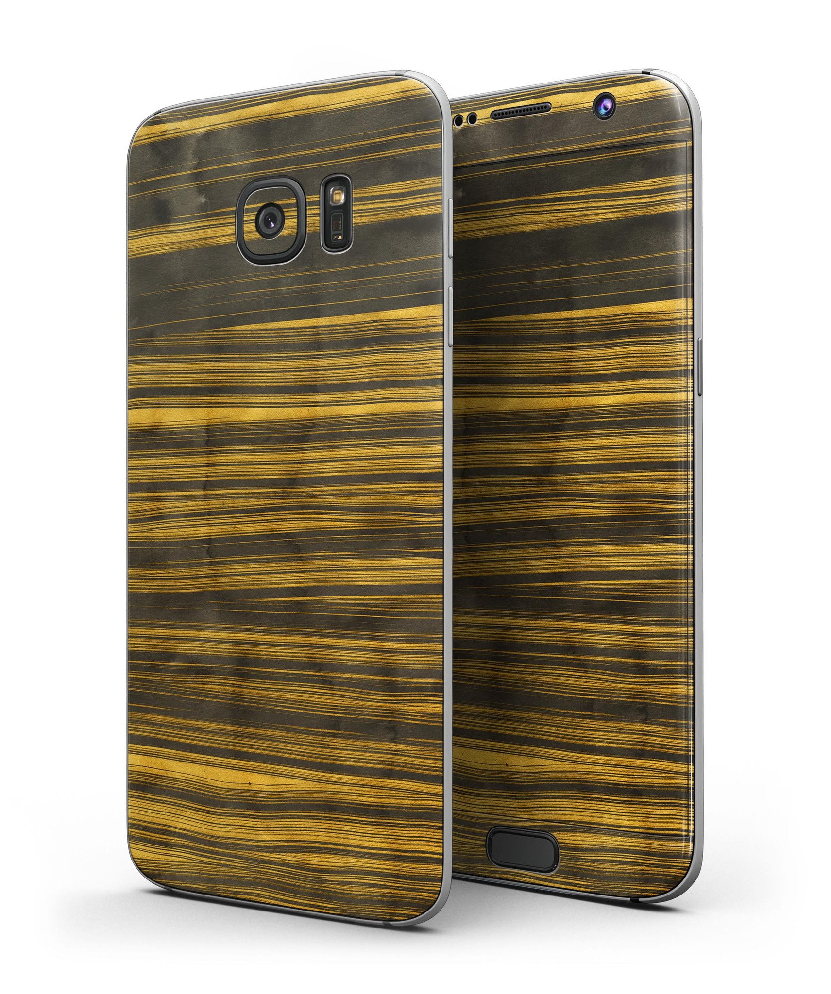 Gold Standard ZebraWood Full Body Skin-Kit for Samsung Galaxy S7, showcasing its stylish wood grain design and precision fit.