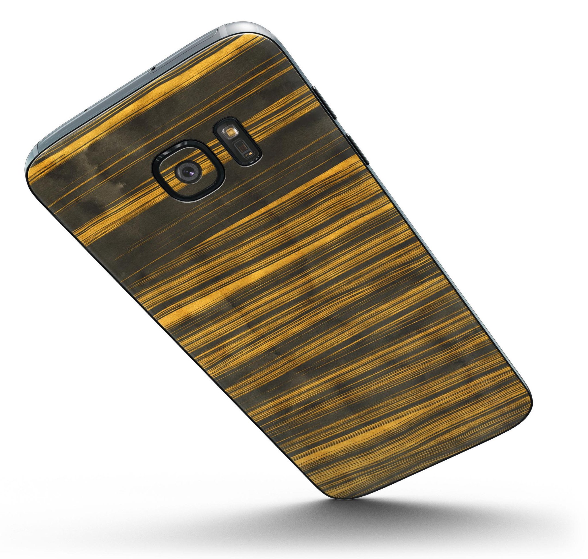 Gold Standard ZebraWood Full Body Skin-Kit for Samsung Galaxy S7, showcasing its stylish wood grain design and precision fit.