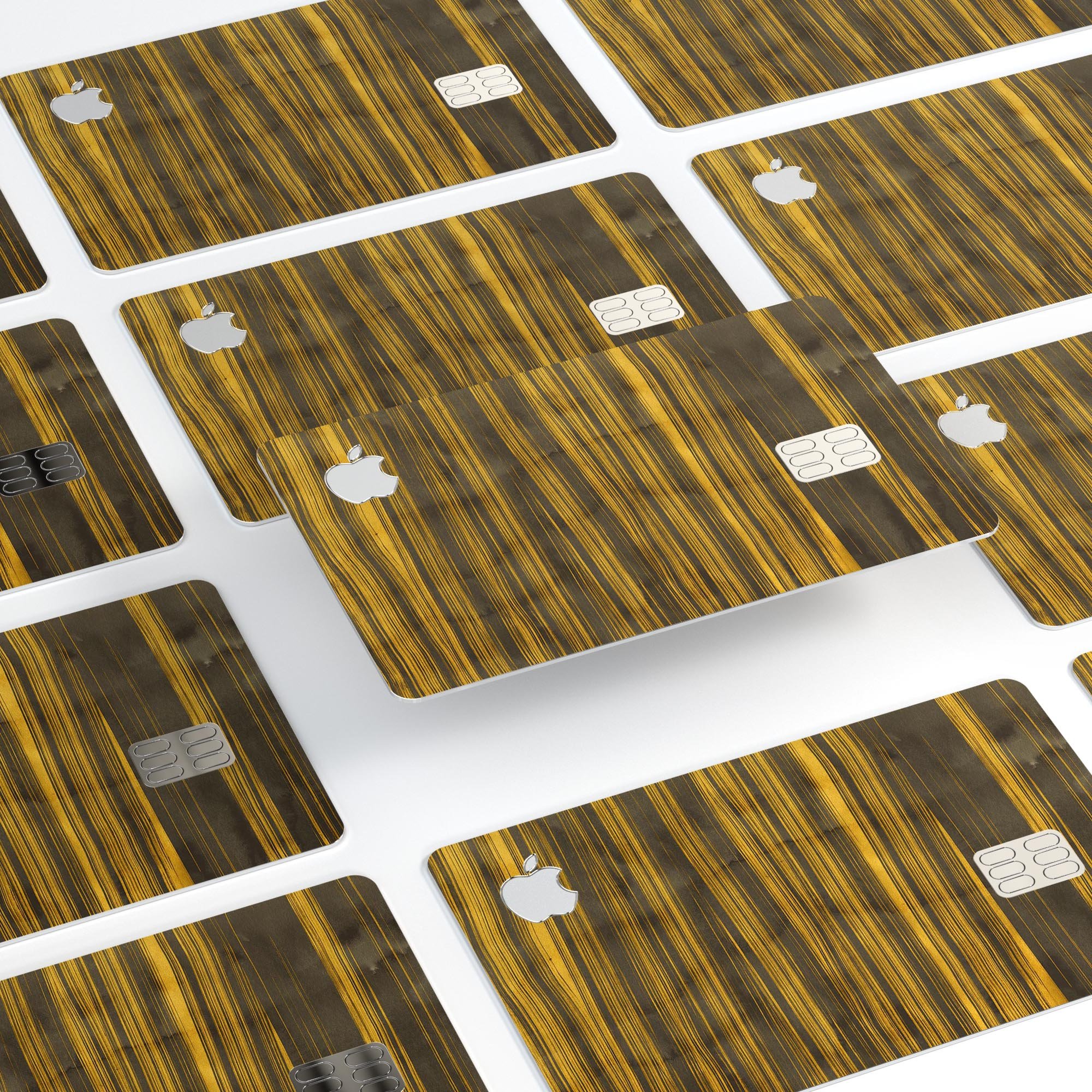 Gold Standard ZebraWood skin kit for Apple Card, showcasing premium vinyl design and protective features.