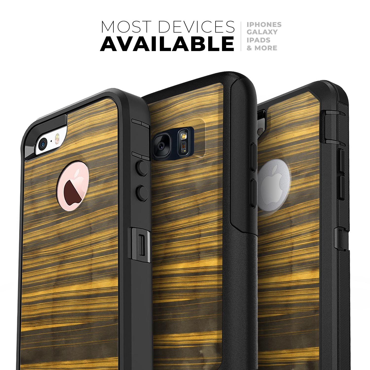 Gold Standard ZebraWood Skin Kit for iPhone OtterBox cases, showcasing a stylish zebra wood design with a premium finish.