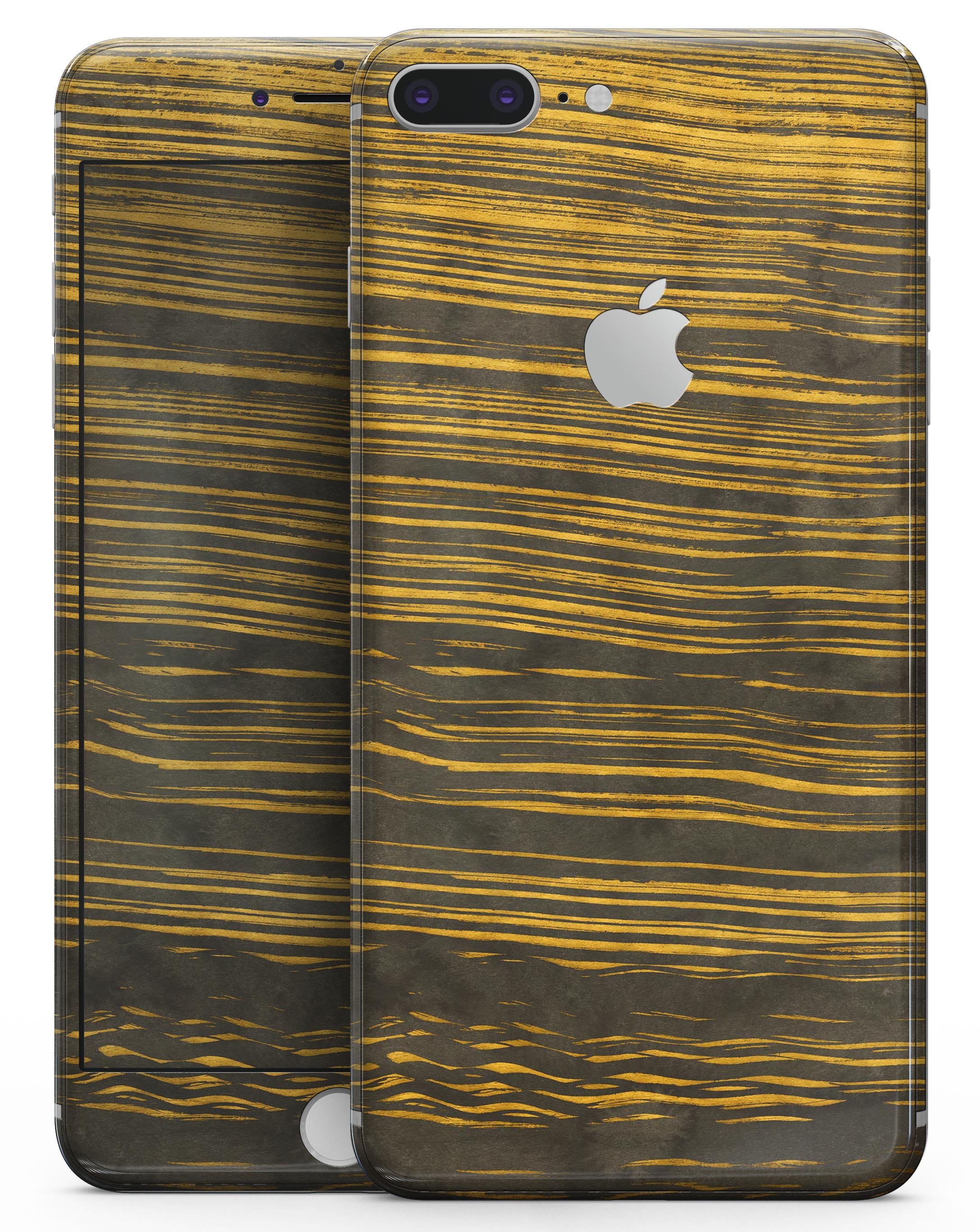 Gold Standard ZebraWood V2 skin-kit for iPhone 8 and 8 Plus, showcasing a stylish wood grain design.