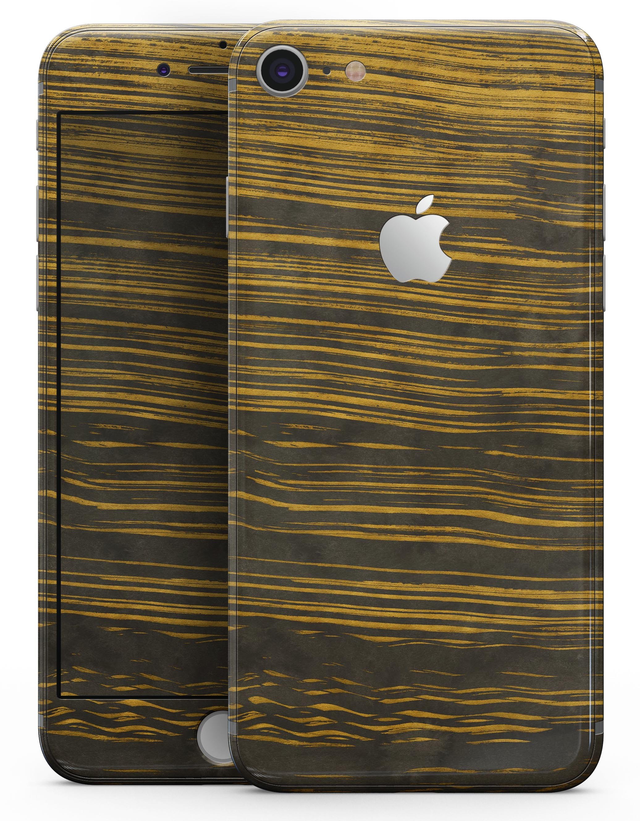 Gold Standard ZebraWood V2 skin-kit for iPhone 8 and 8 Plus, showcasing a stylish wood grain design.