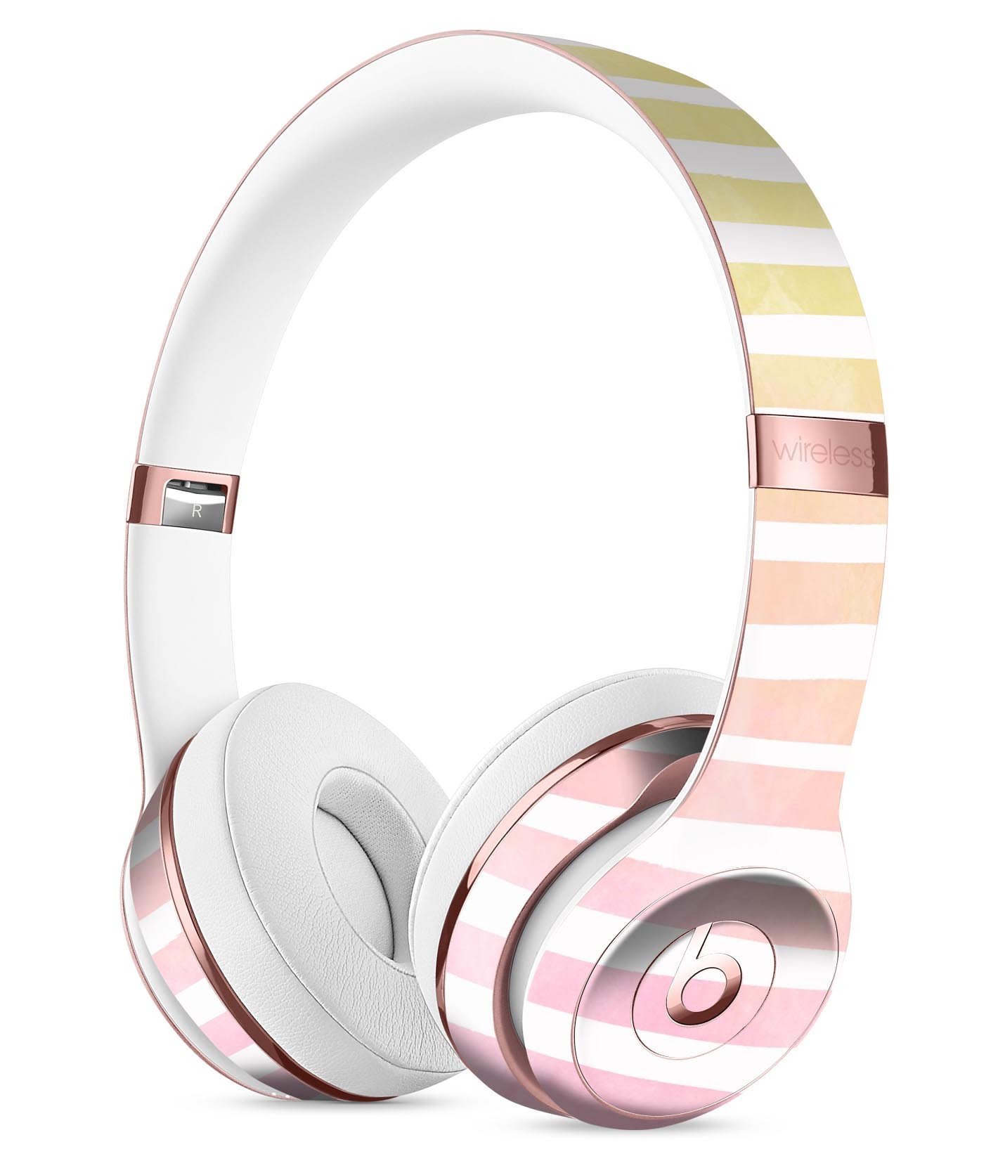 Gold to Pink WaterColor Ombre Stripes Skin Kit for Beats headphones, showcasing vibrant colors and a sleek design.