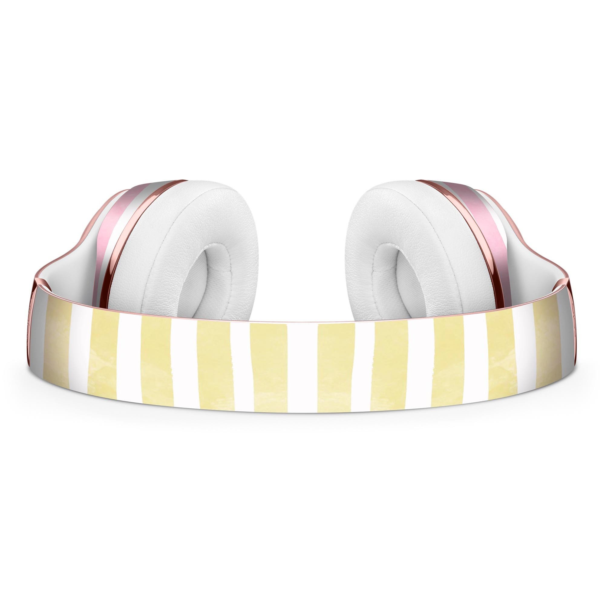 Gold to Pink WaterColor Ombre Stripes Skin Kit for Beats headphones, showcasing vibrant colors and a sleek design.