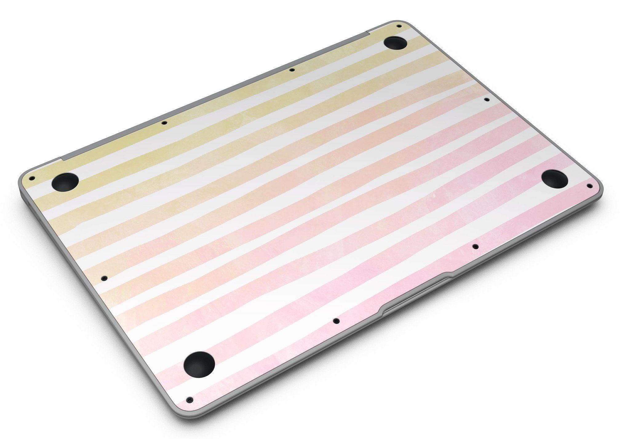 Gold to Pink WaterColor Ombre Stripes MacBook Air Skin Kit showcasing vibrant colors and stylish design.