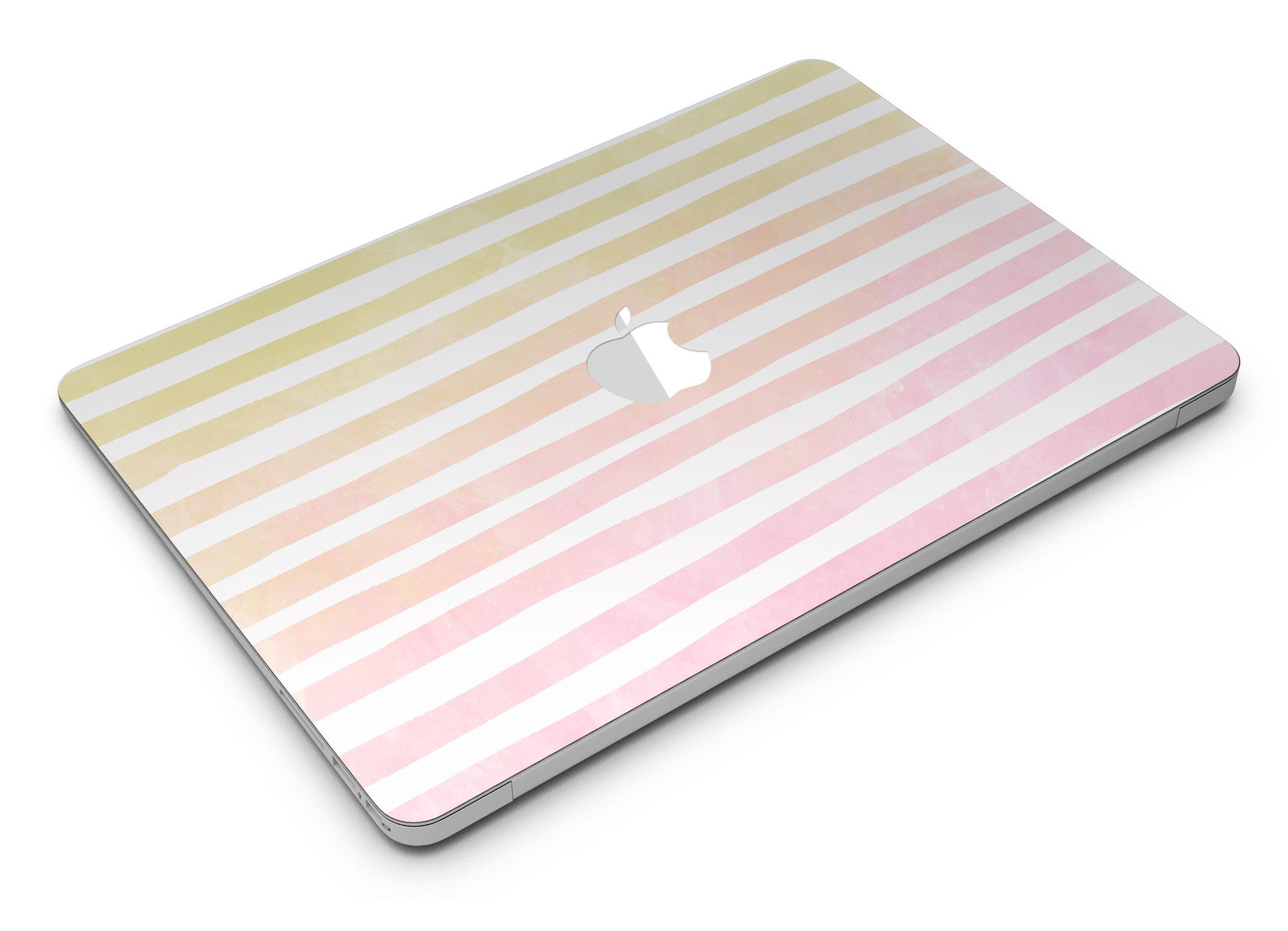 Gold to Pink WaterColor Ombre Stripes MacBook Air Skin Kit showcasing vibrant colors and stylish design.