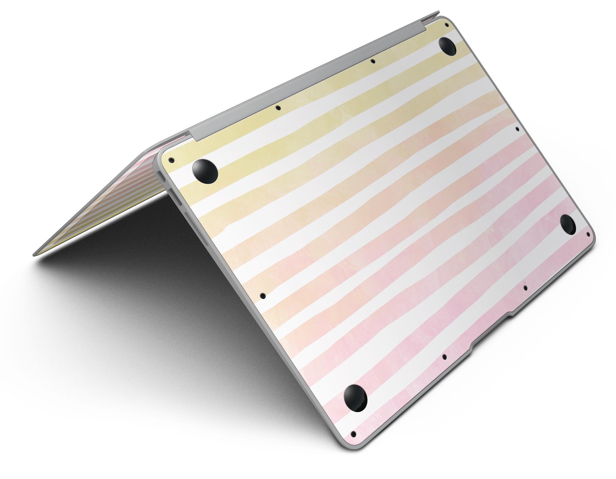 Gold to Pink WaterColor Ombre Stripes MacBook Air Skin Kit showcasing vibrant colors and stylish design.