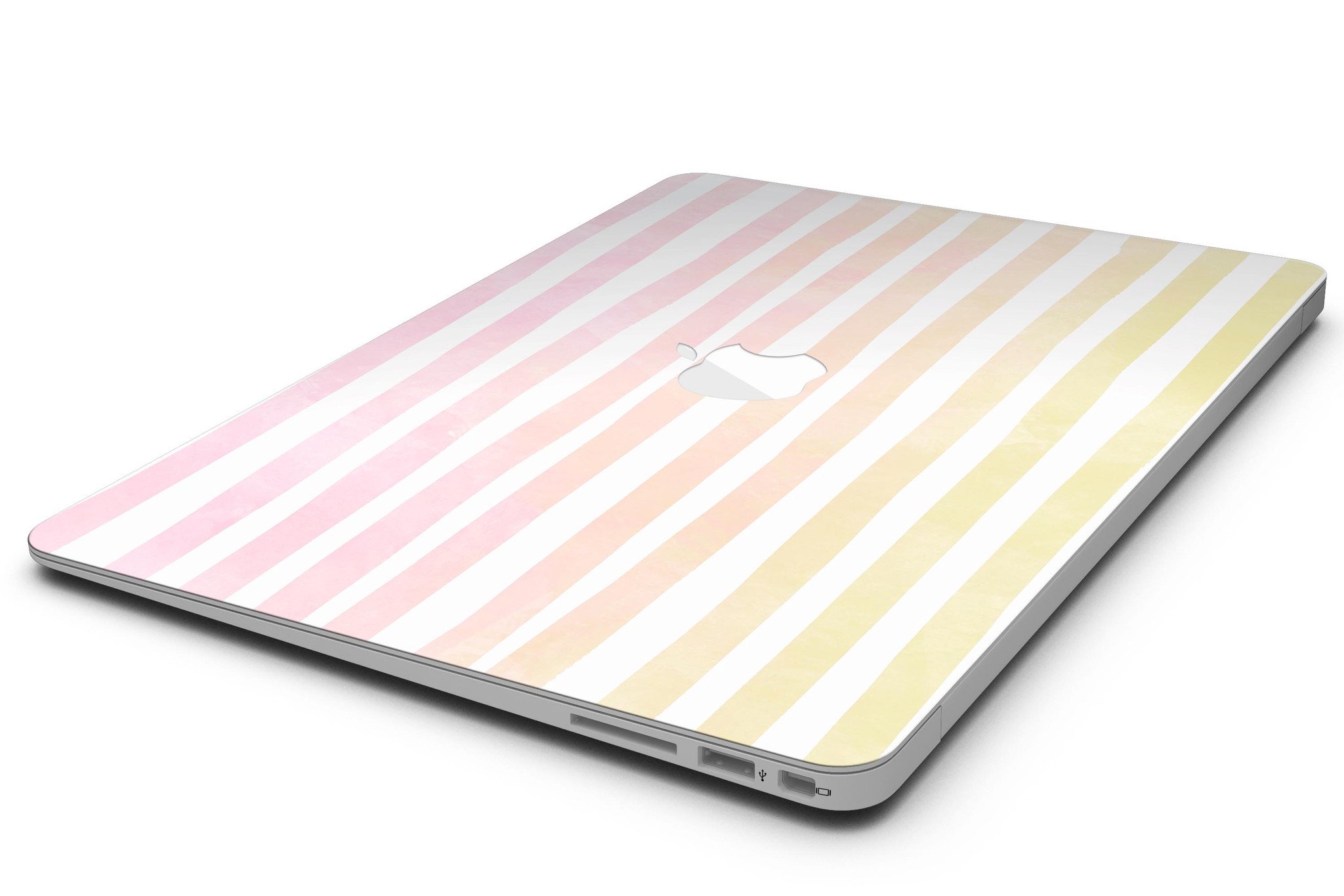 Gold to Pink WaterColor Ombre Stripes MacBook Air Skin Kit showcasing vibrant colors and stylish design.