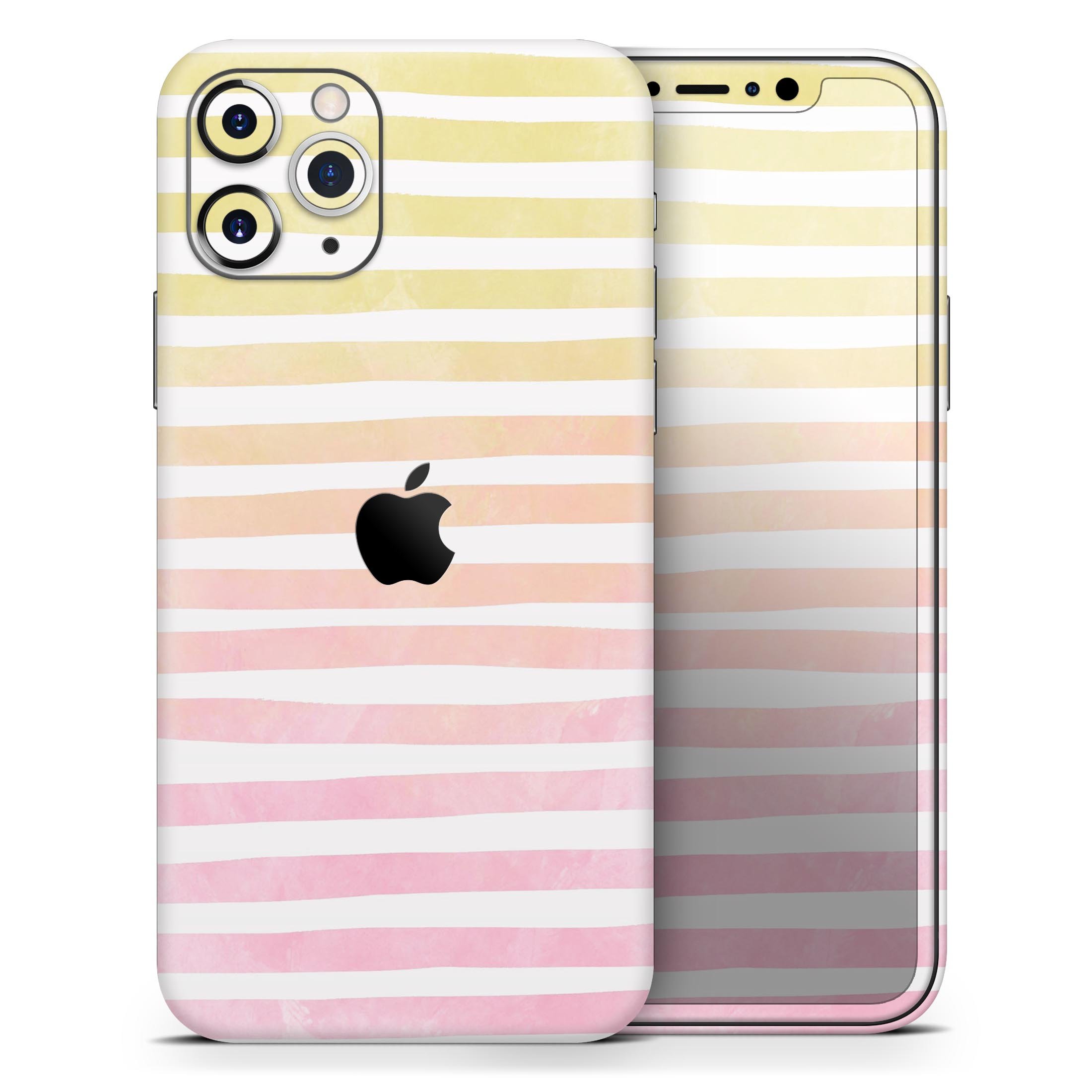 Gold to Pink WaterColor Ombre Stripes skin for iPhone, showcasing vibrant colors and stylish design.