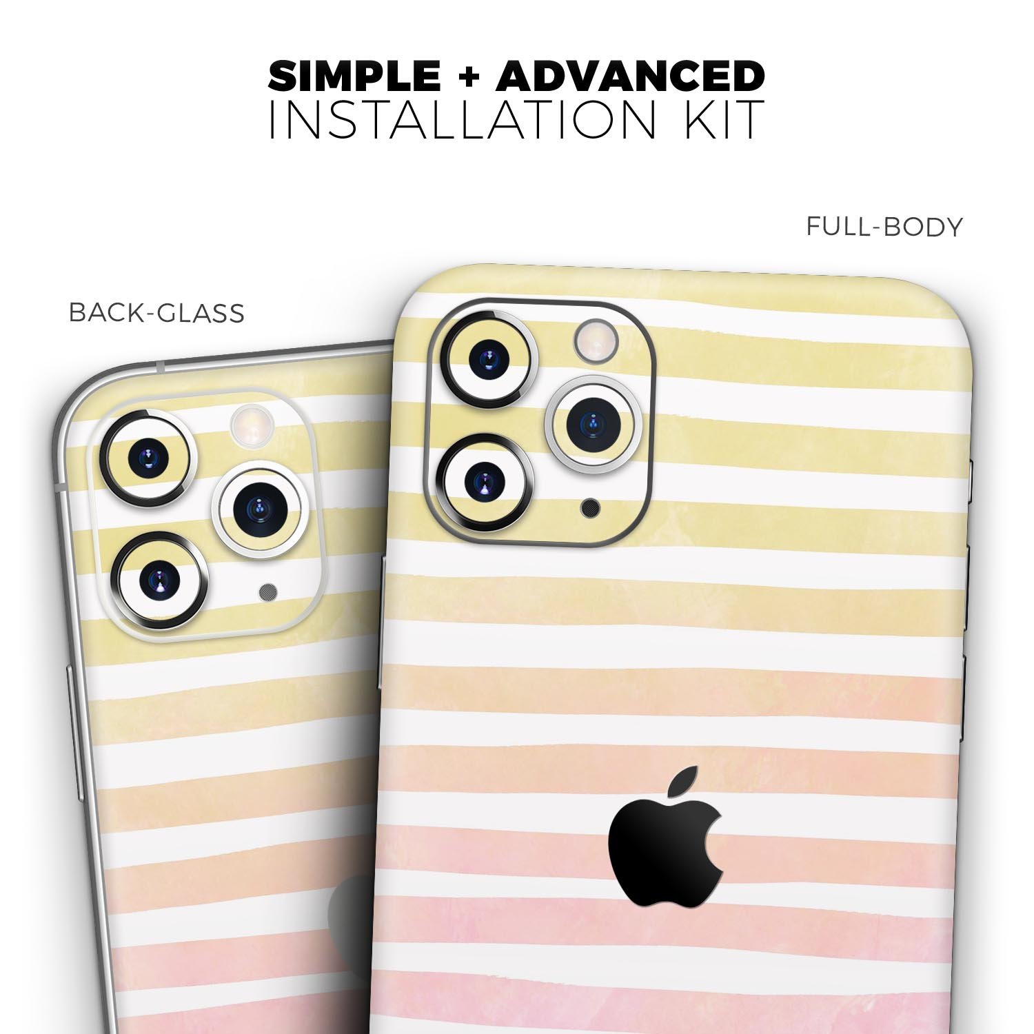 Gold to Pink WaterColor Ombre Stripes skin for iPhone, showcasing vibrant colors and stylish design.