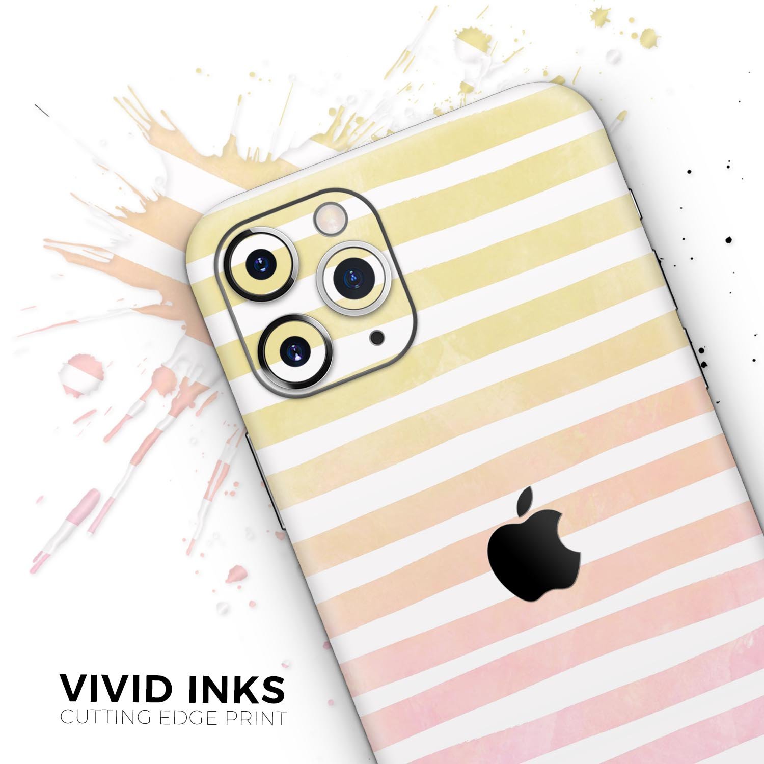 Gold to Pink WaterColor Ombre Stripes skin for iPhone, showcasing vibrant colors and stylish design.