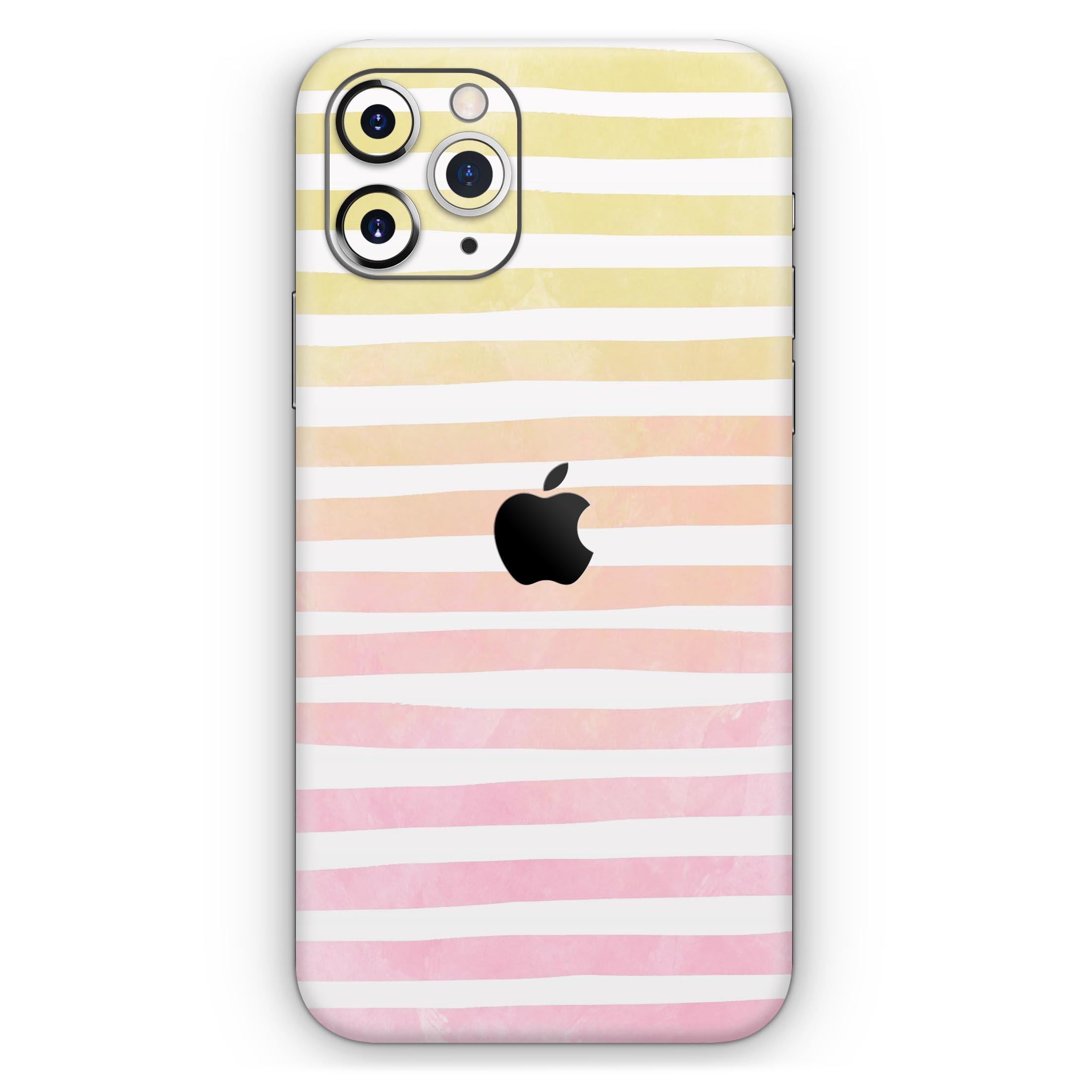 Gold to Pink WaterColor Ombre Stripes skin for iPhone, showcasing vibrant colors and stylish design.