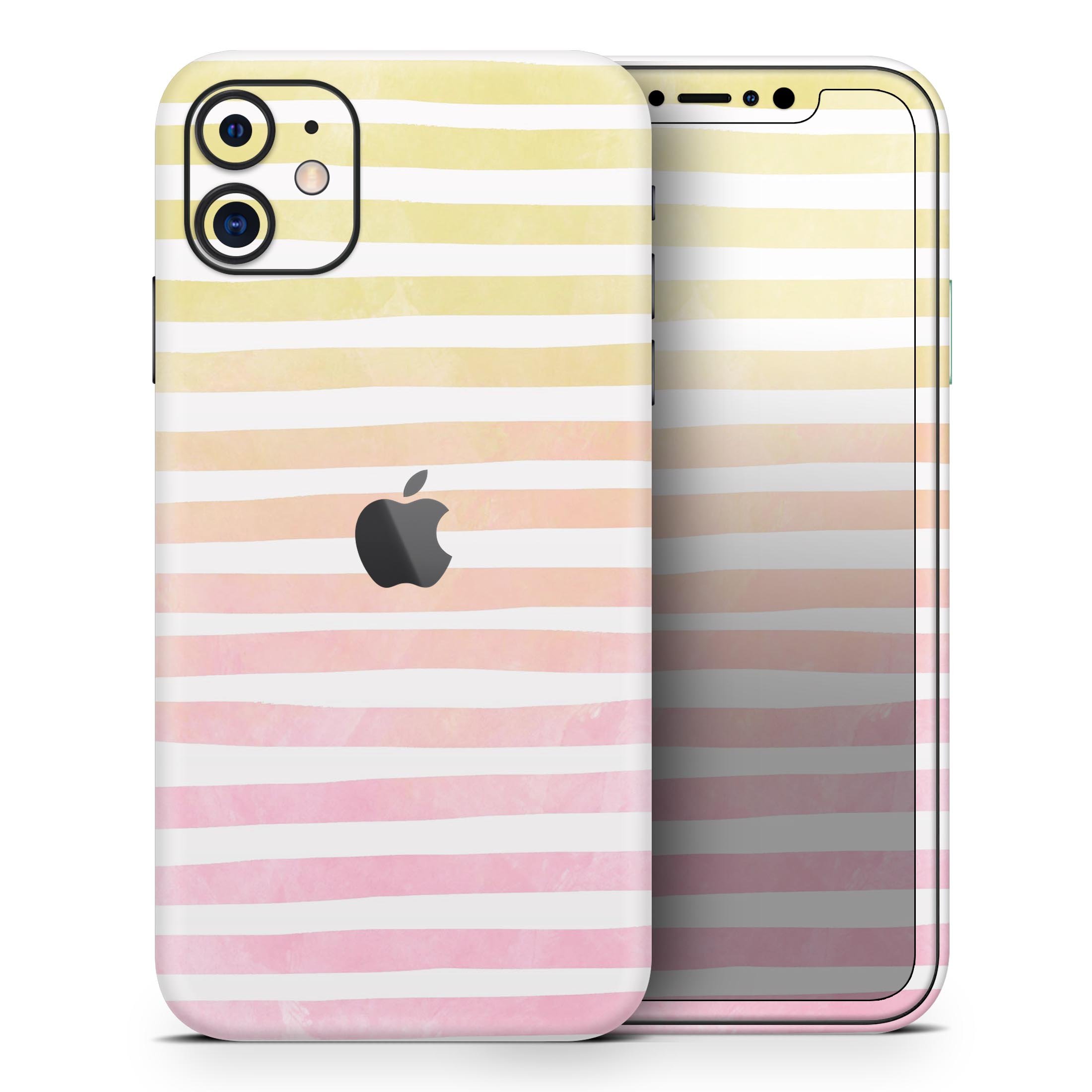 Gold to Pink WaterColor Ombre Stripes skin for iPhone, showcasing vibrant colors and stylish design.