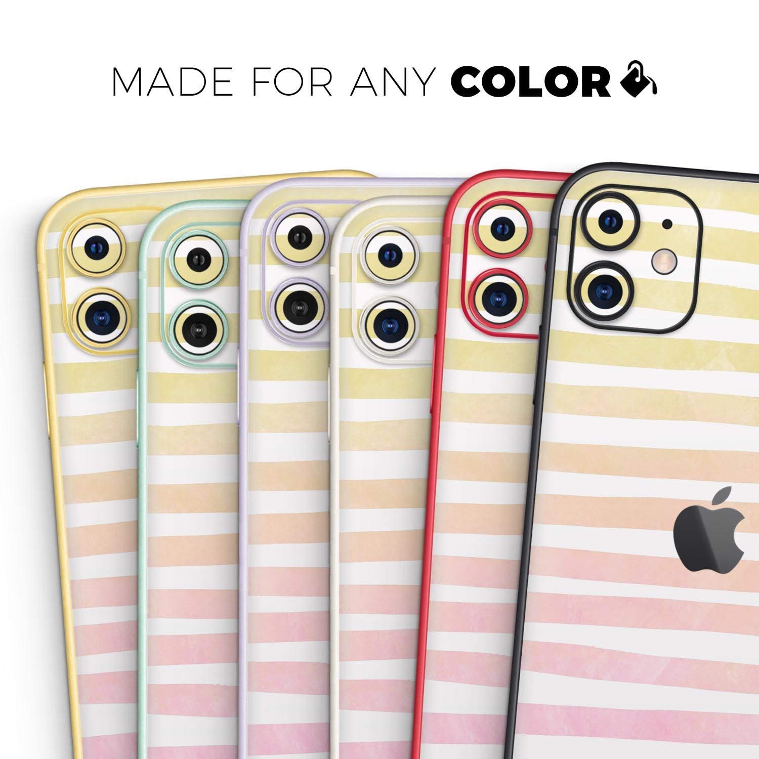 Gold to Pink WaterColor Ombre Stripes skin for iPhone, showcasing vibrant colors and stylish design.