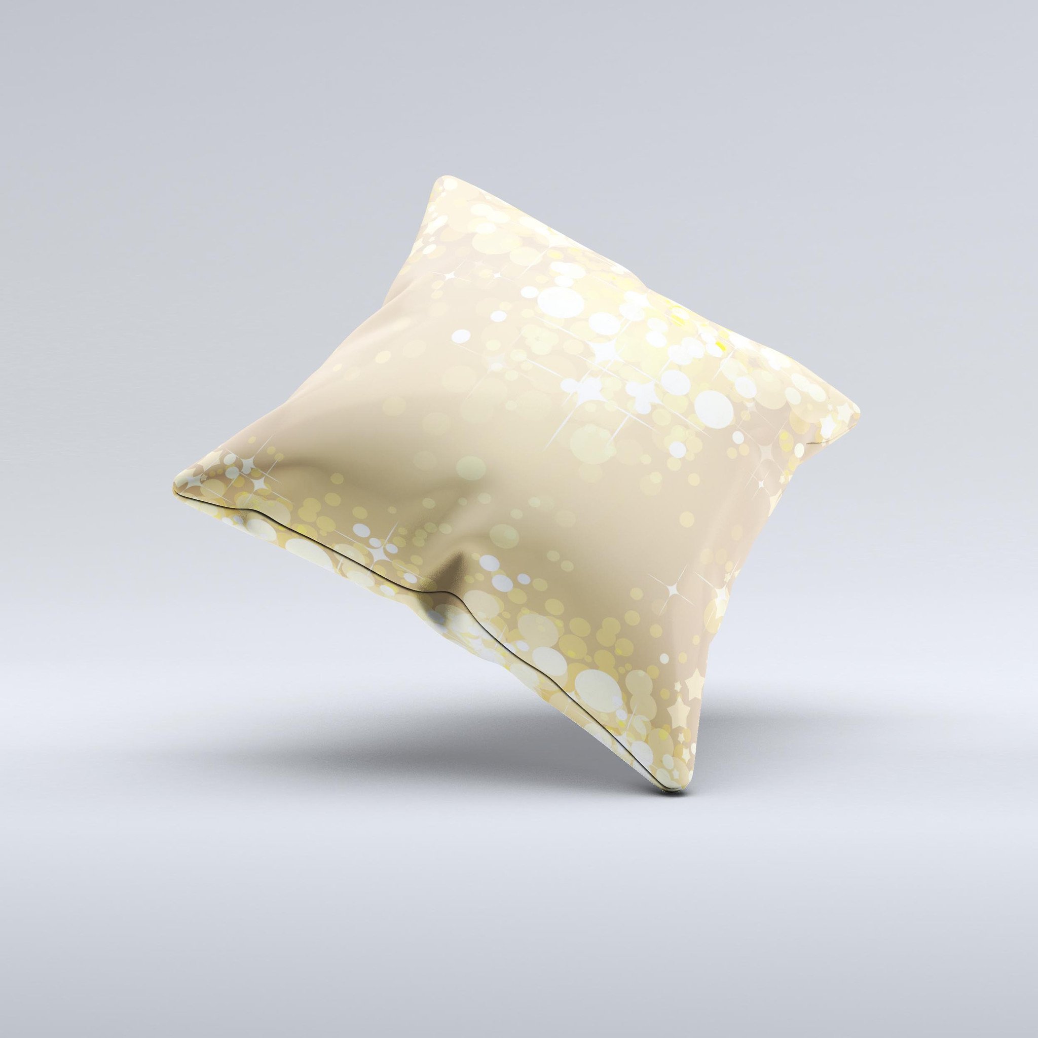 Gold Unfocused Sparkles ink-Fuzed Decorative Throw Pillow showcasing a unique design with sparkles on a soft fabric.