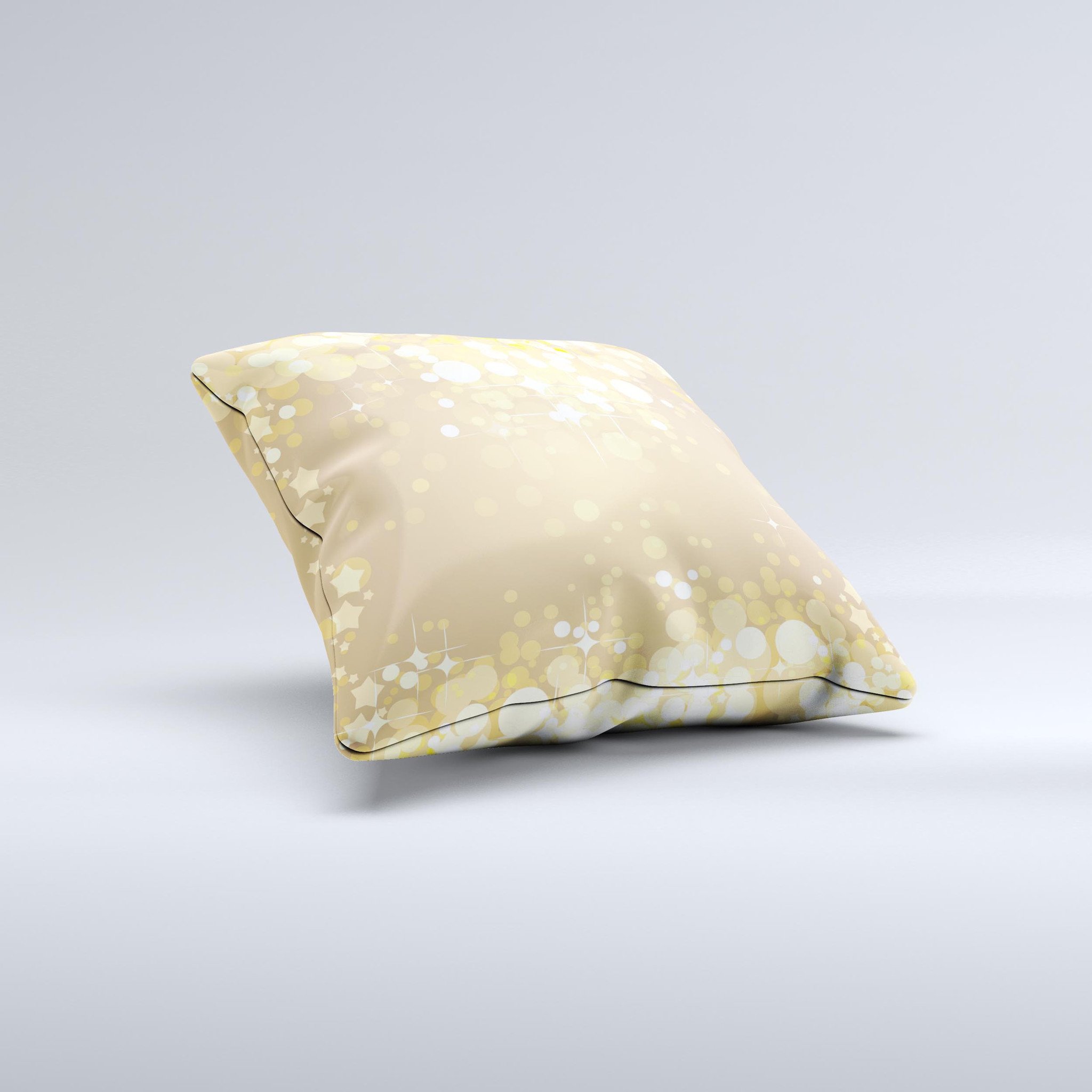 Gold Unfocused Sparkles ink-Fuzed Decorative Throw Pillow showcasing a unique design with sparkles on a soft fabric.